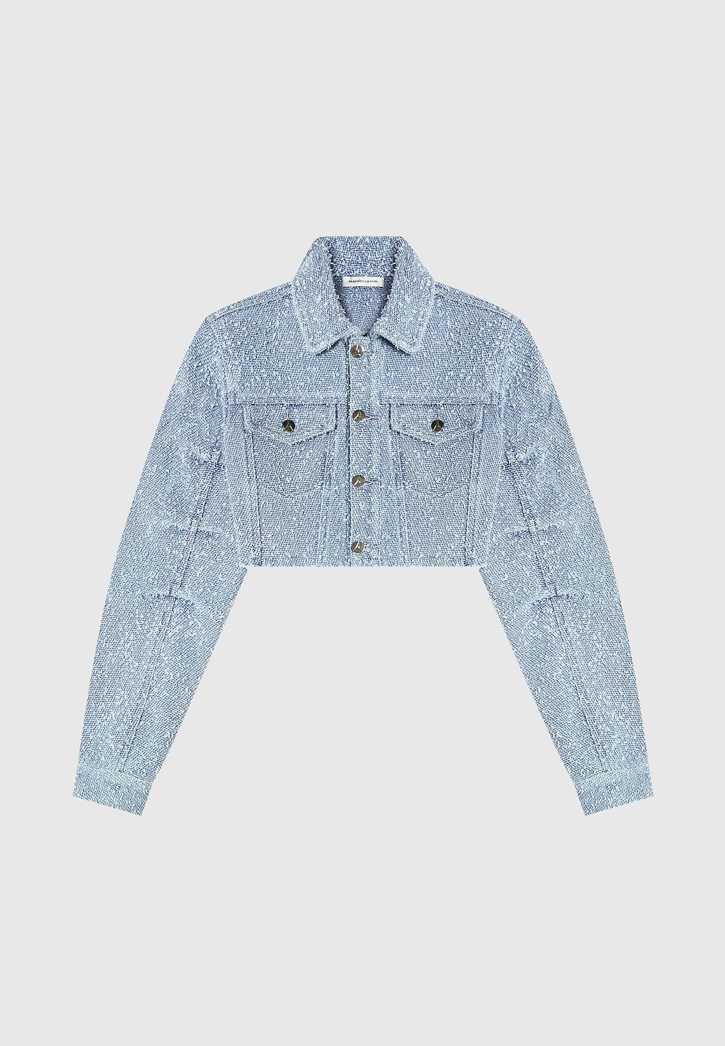 Cropped Boucle Denim Jacket with Pockets & Silver Hardware | Manière De Voir