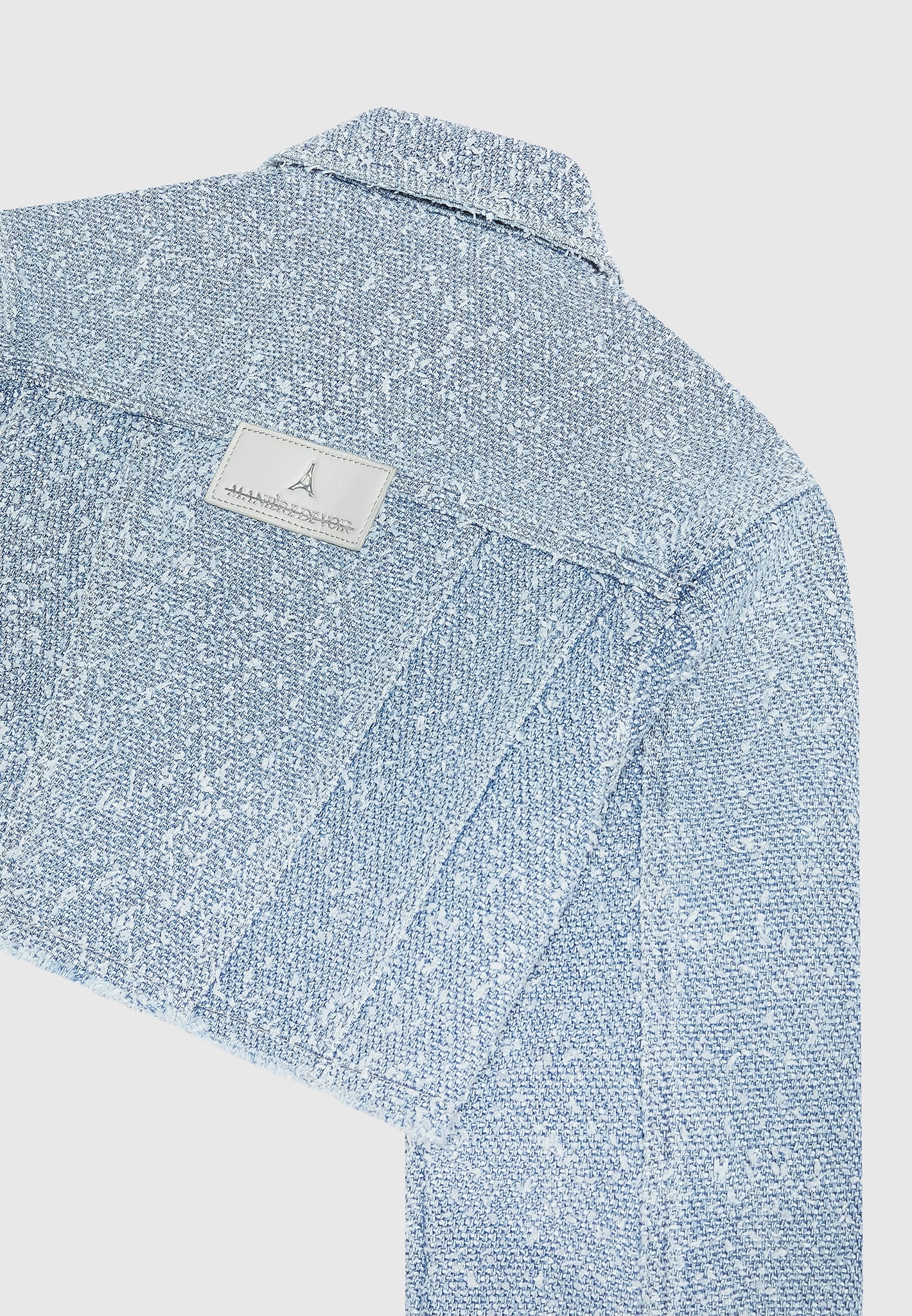 Cropped Boucle Denim Jacket with Pockets & Silver Hardware | Manière De Voir