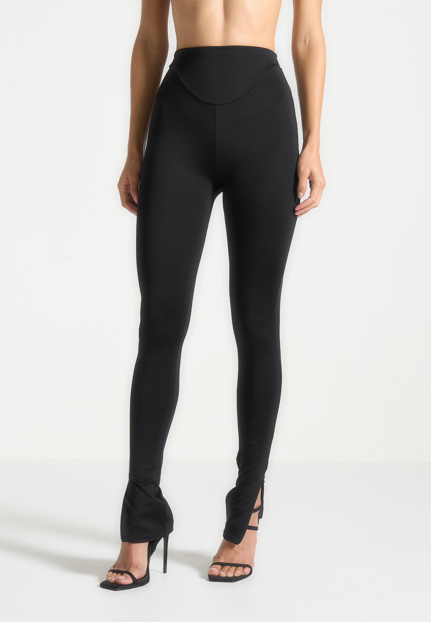 High Waisted Leggings with Dipped Waistband & Tonal Embroidery | Chloe
