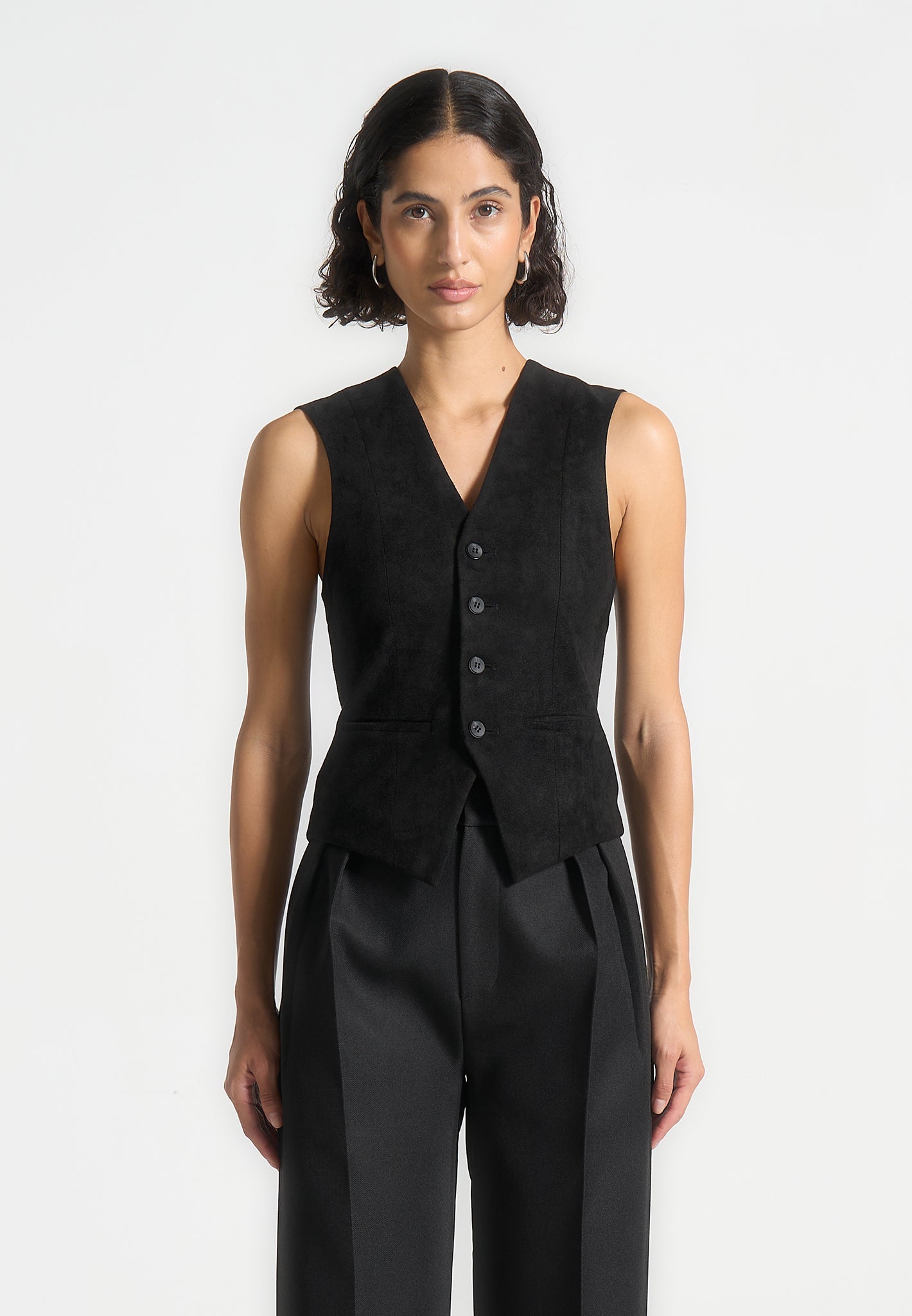 Suede Cinch Waistcoat with Leather Tie & Adjustable Fit | Christine