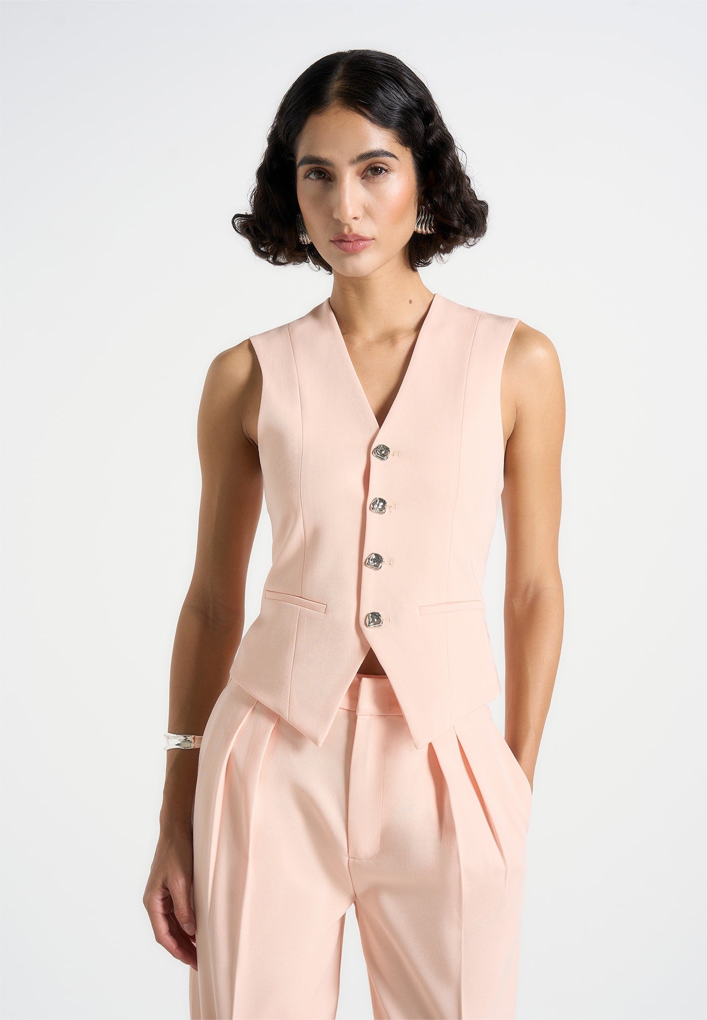 Tailored Cinch Waistcoat for Women with Adjustable Tie | Peach
