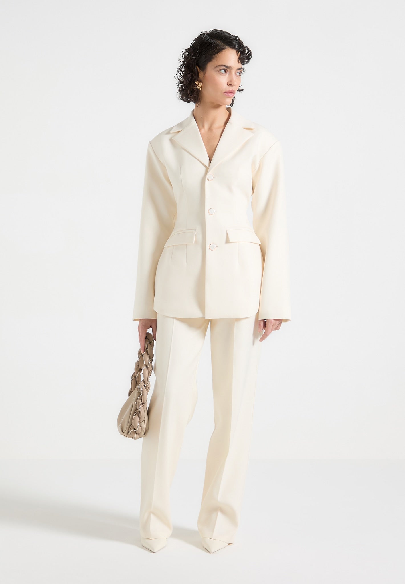 Wide Shoulder Cinch Waist Blazer for Women - Cream | Manière De Voir