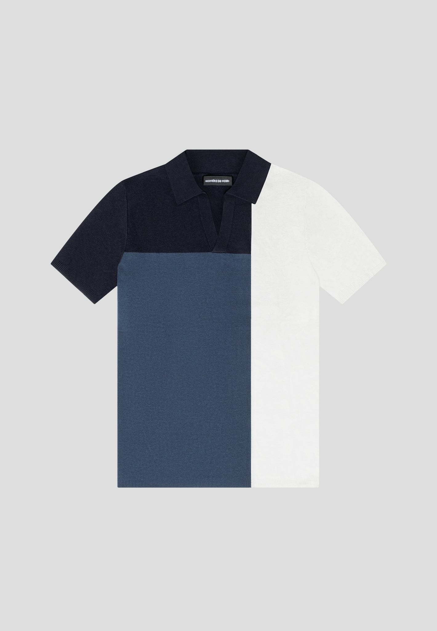Color Block Knit Polo Shirt with Revere Collar | Navy & Steel Blue