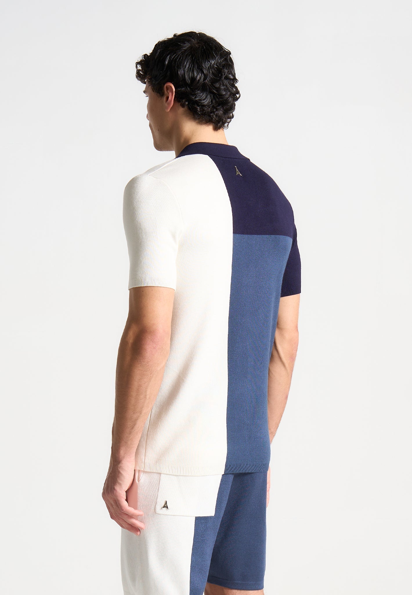 Color Block Knit Polo Shirt with Revere Collar | Navy & Steel Blue