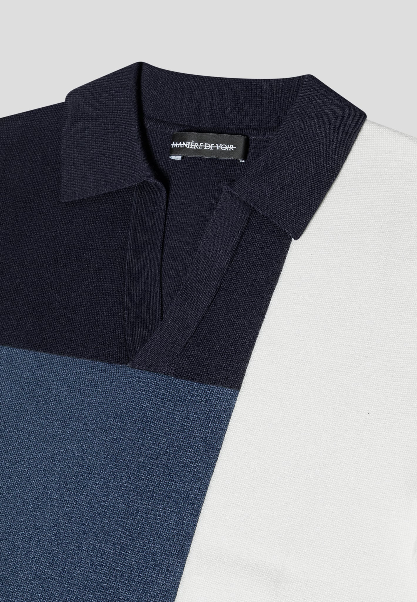 Color Block Knit Polo Shirt with Revere Collar | Navy & Steel Blue