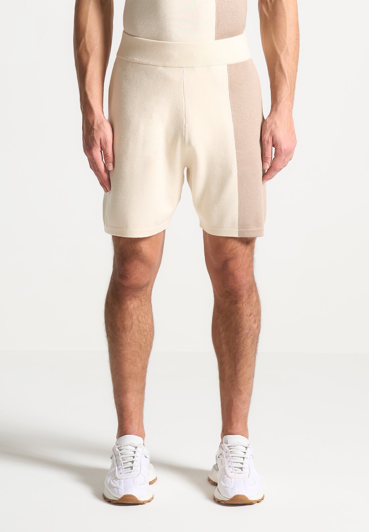 Color Block Knit Shorts with Elastic Waistband & Drawstring | Manière De Voir