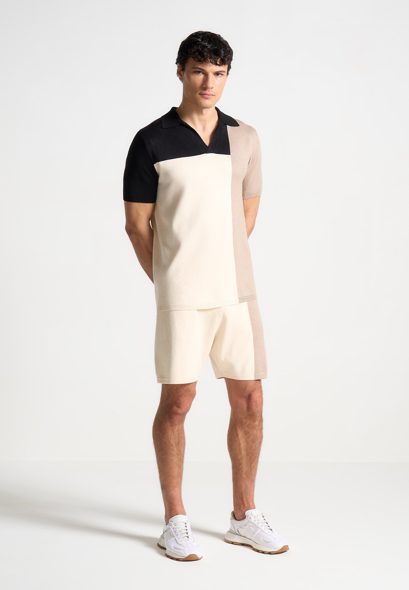 Color Block Knit Shorts with Elastic Waistband & Drawstring | Manière De Voir