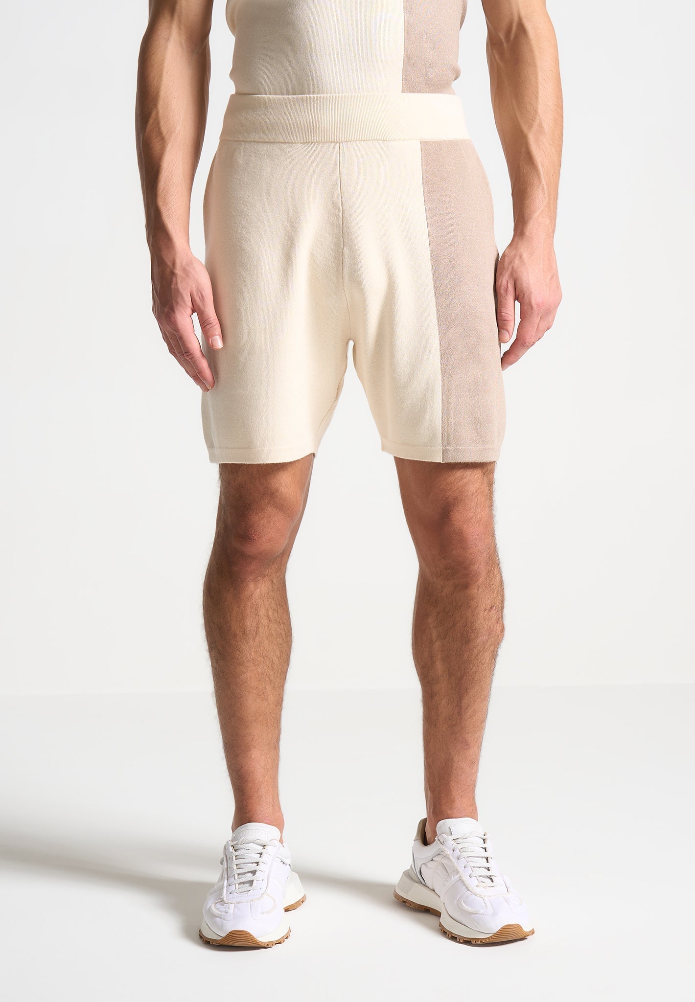 Color Block Knit Shorts with Elastic Waistband & Drawstring | Manière De Voir