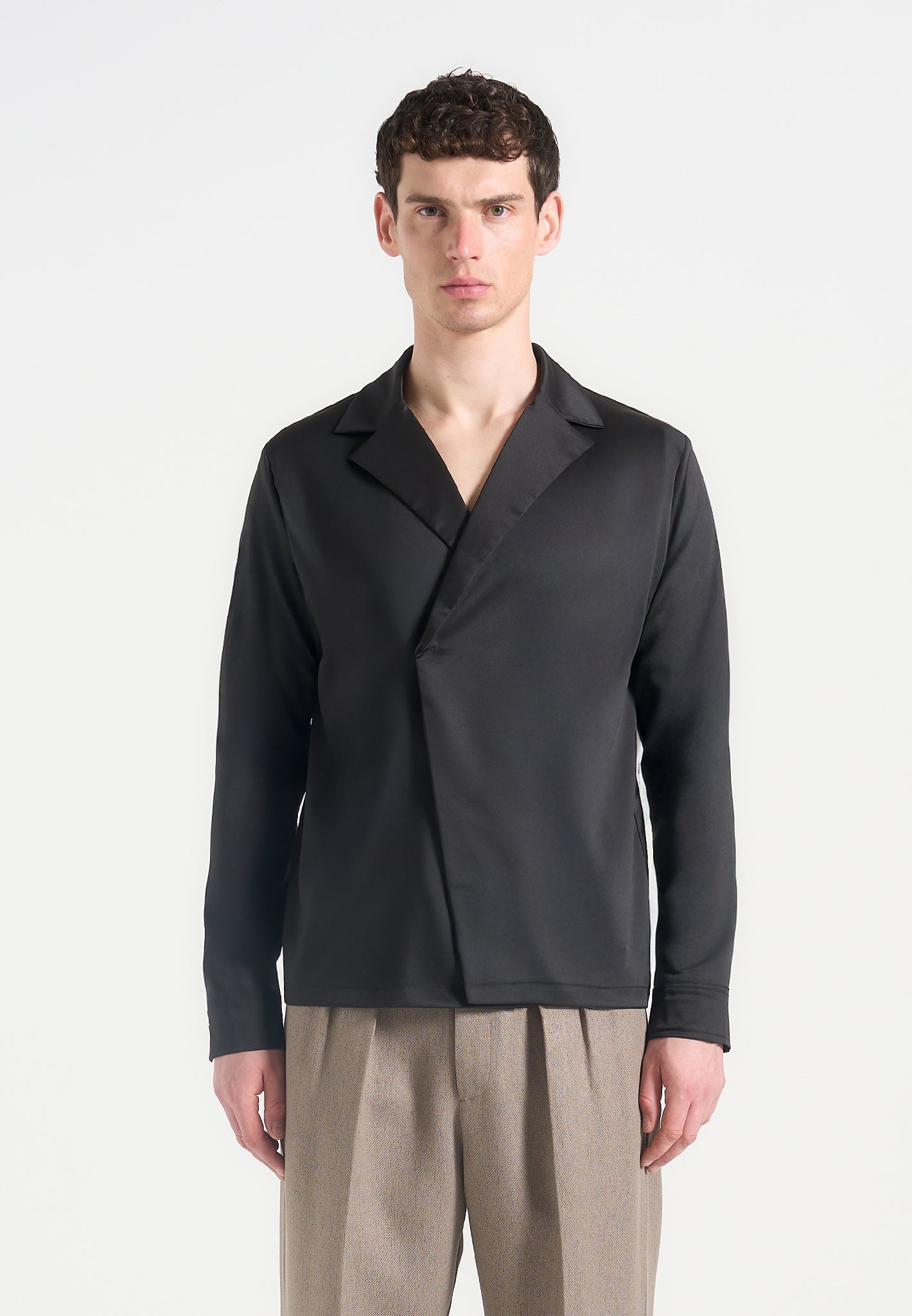 Satin Double Breasted Shirt with Concealed Closure | Alban