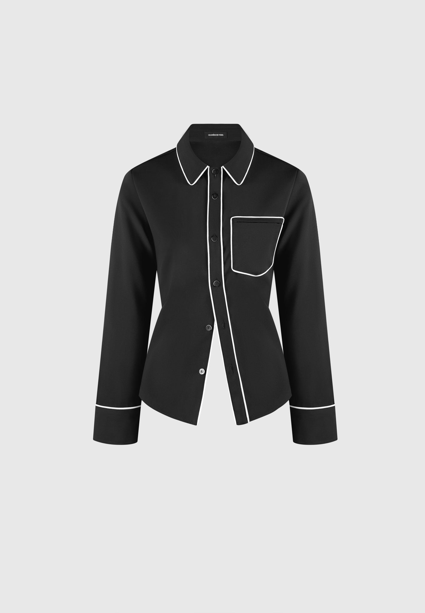 Black & White Backless Tie Shirt with Contrast Piping | Elegant Cropped Top