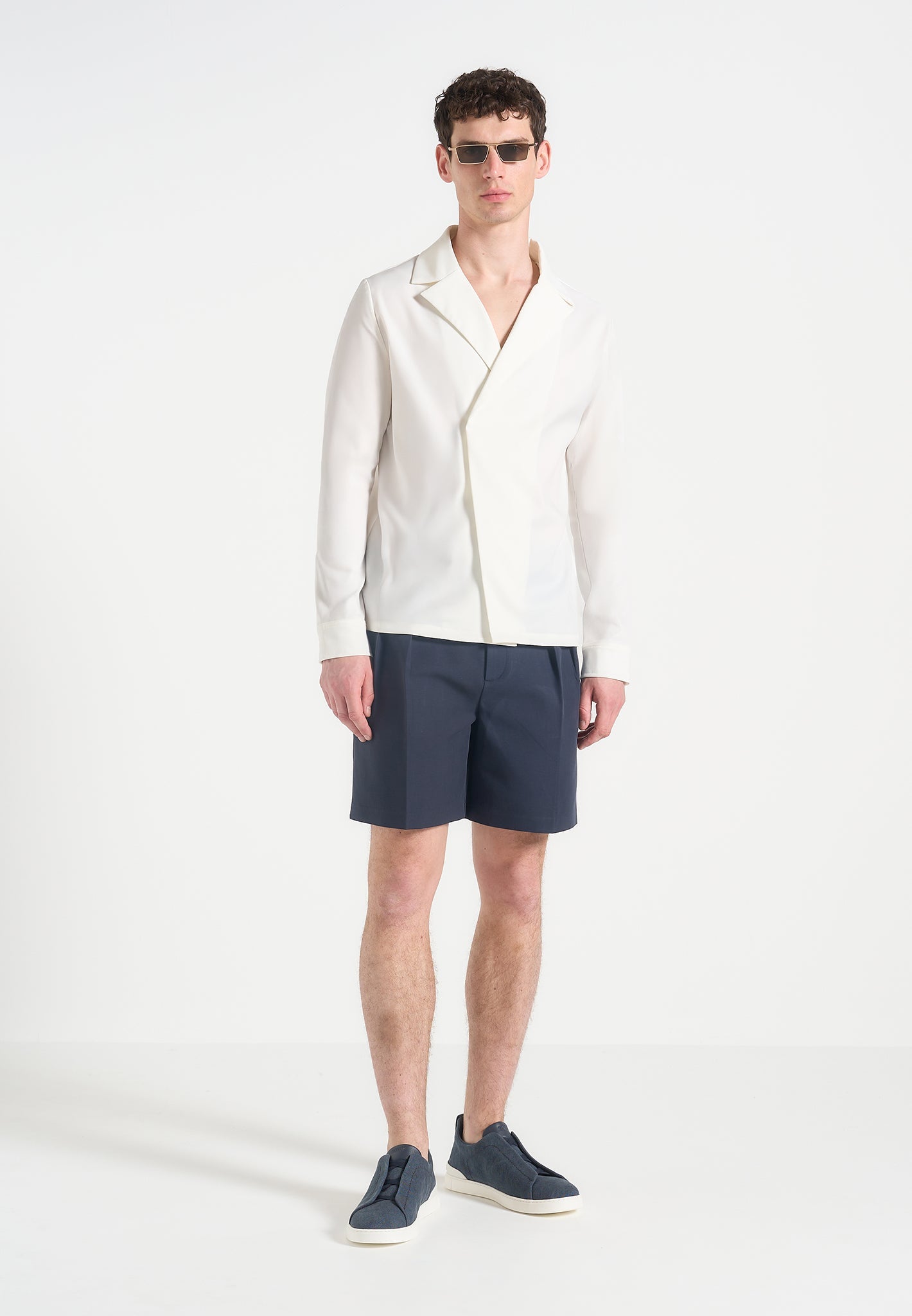 White Satin Double Breasted Shirt with Concealed Closure | Alban