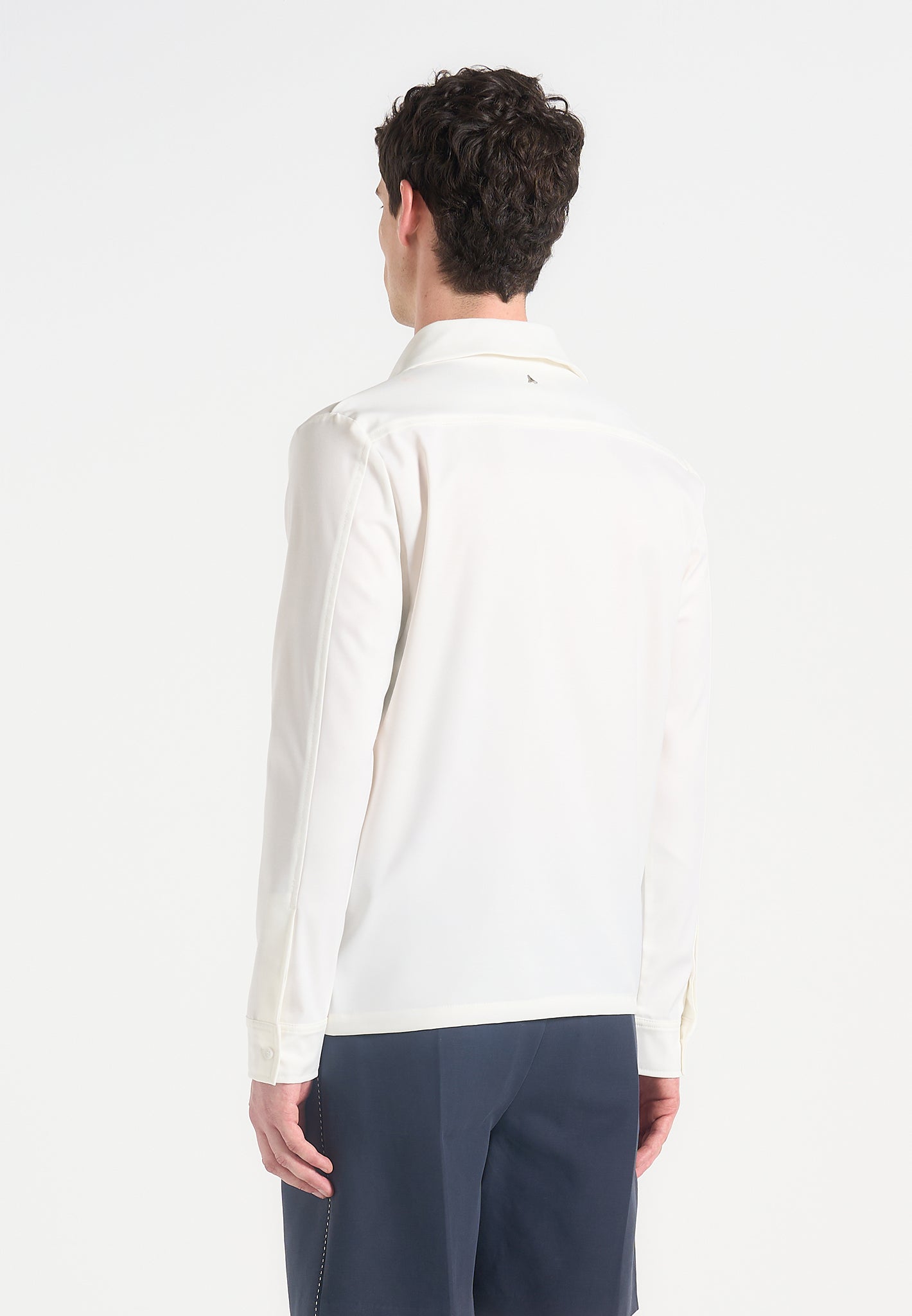White Satin Double Breasted Shirt with Concealed Closure | Alban