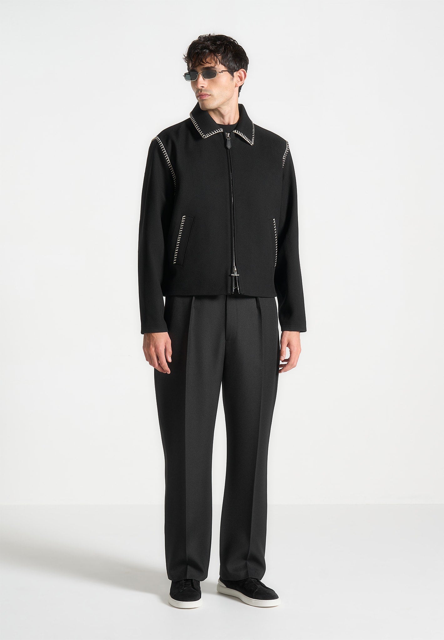 Whipstitch Twill Boxy Jacket - Relaxed Fit & Zip Front | Alex