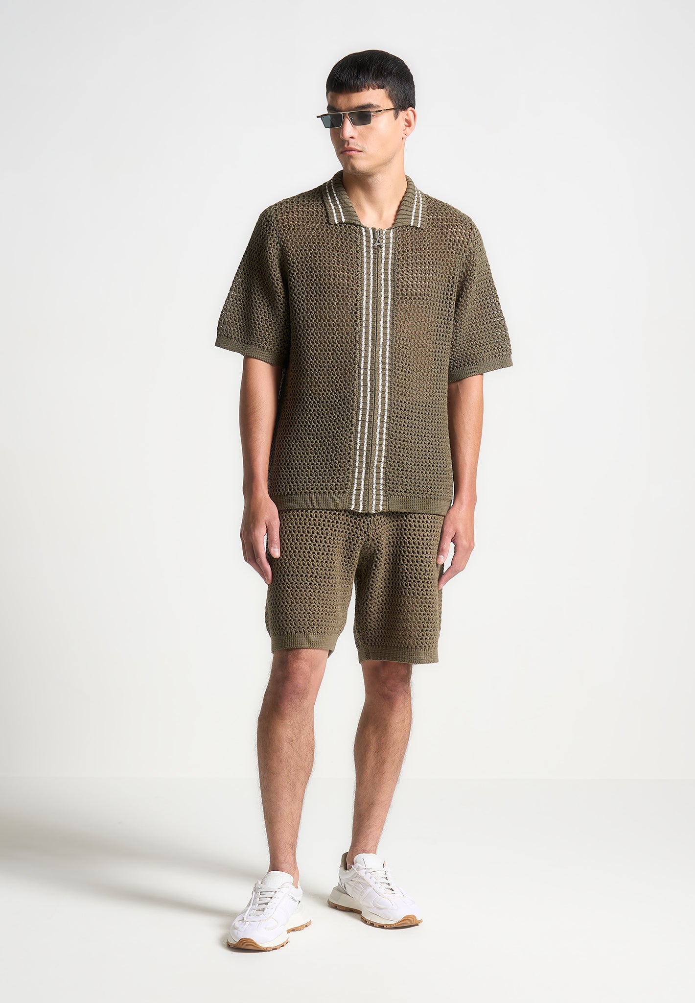 Crochet Knit Zip Shirt with Silver Eiffel Detail | Manière De Voir