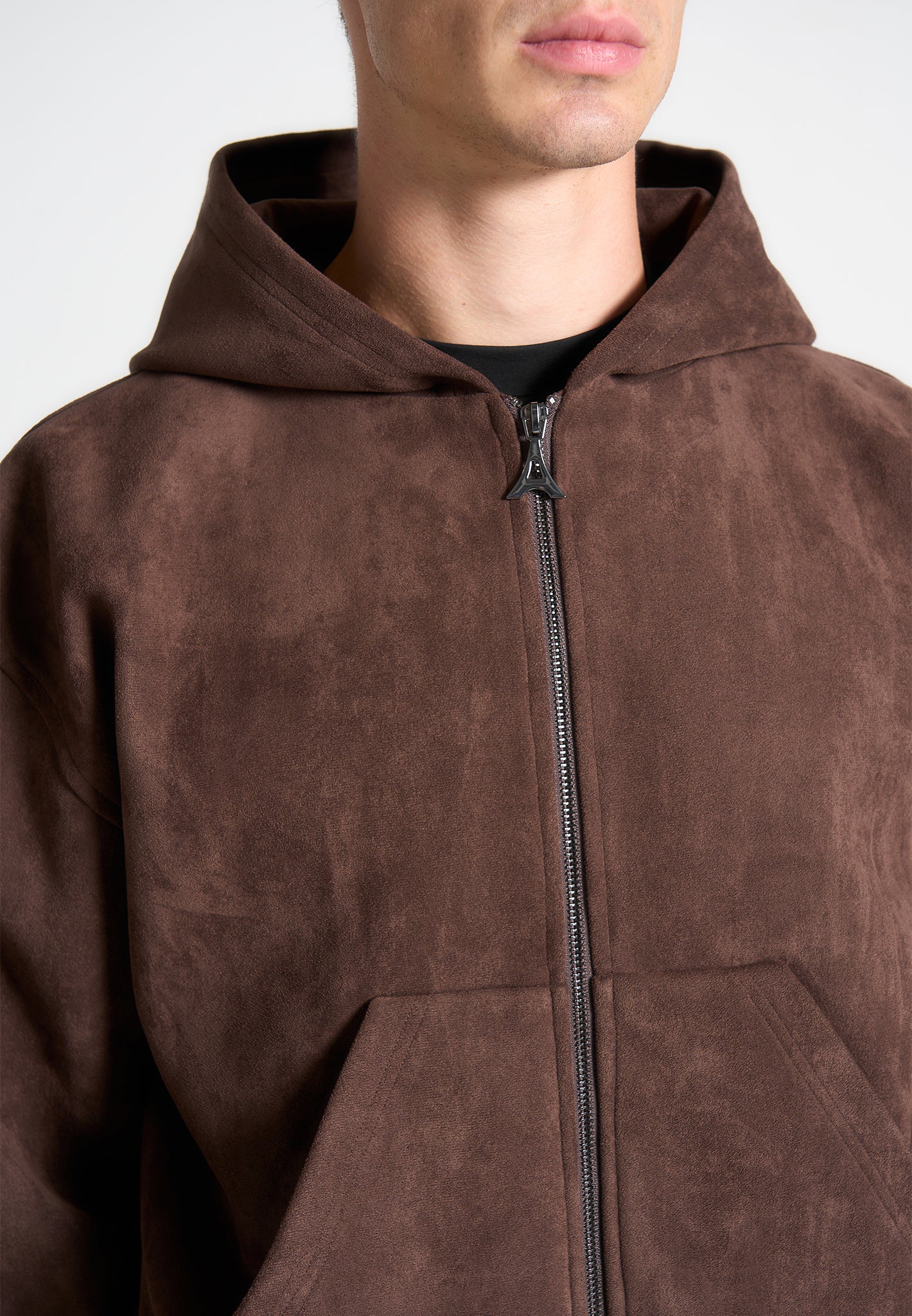 Brown Cropped Suede Hoodie with Elastic Waistband | Manière De Voir