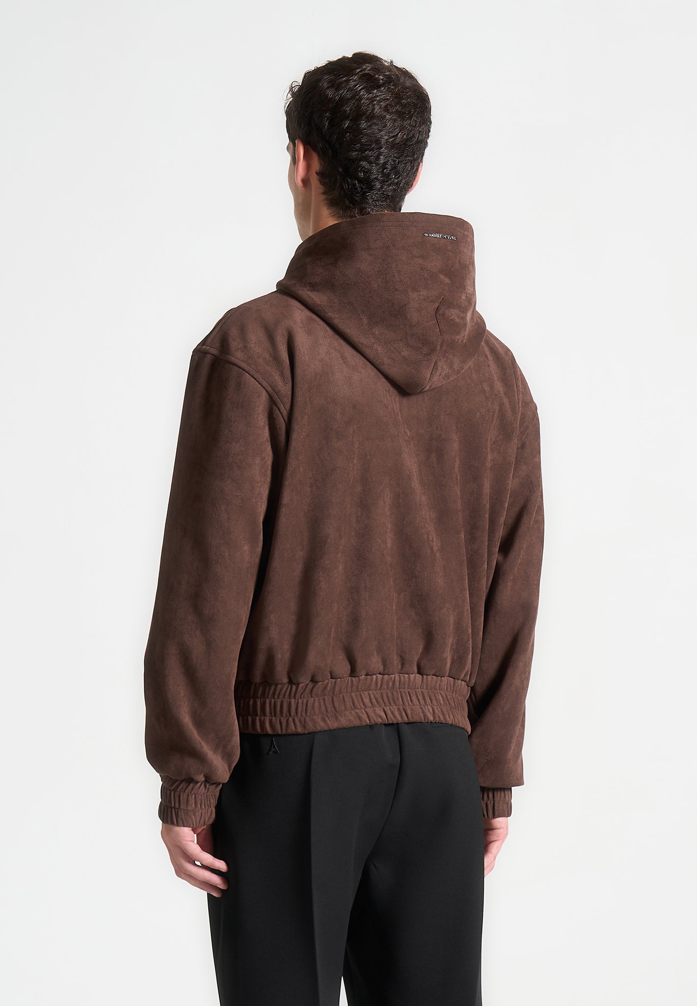 Brown Cropped Suede Hoodie with Elastic Waistband | Manière De Voir
