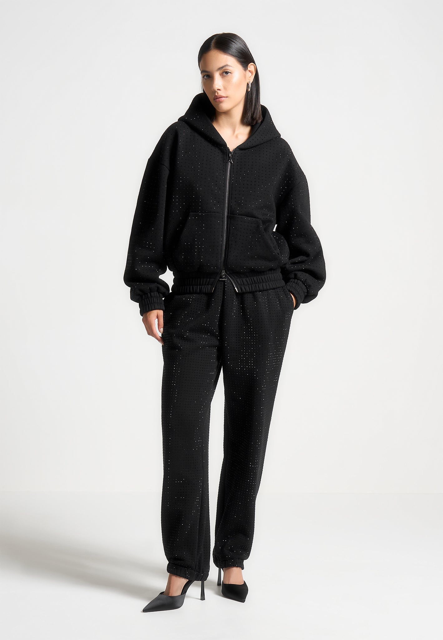 Rhinestone Joggers for Women - Black Cuffed Pants | Manière De Voir