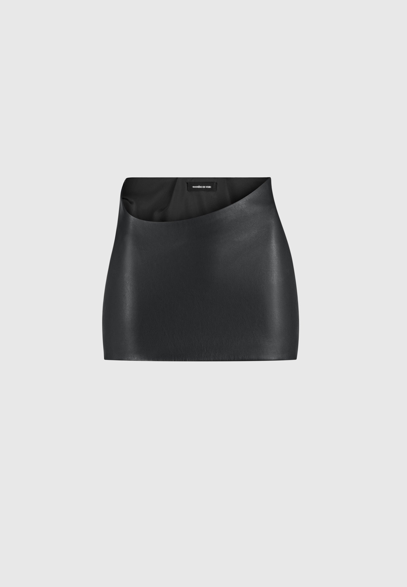 Vegan Leather Mini Skirt with Curved Waist & Side Zip | Black
