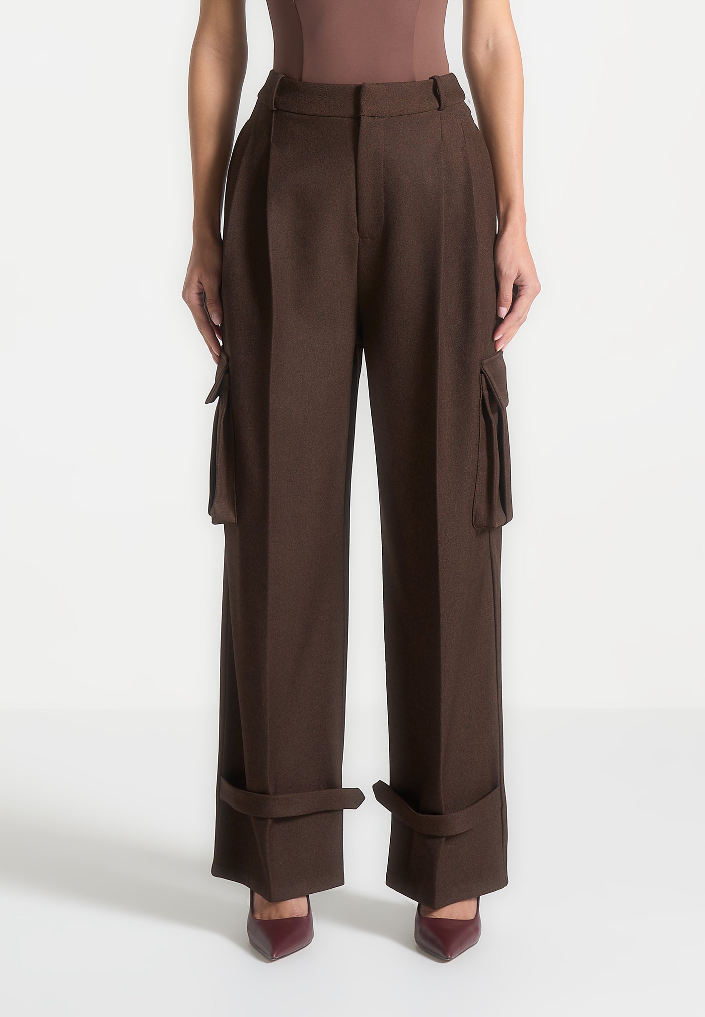 Tailored Pleated Cargo Trousers - Wide Leg & Adjustable Hem | Danielle