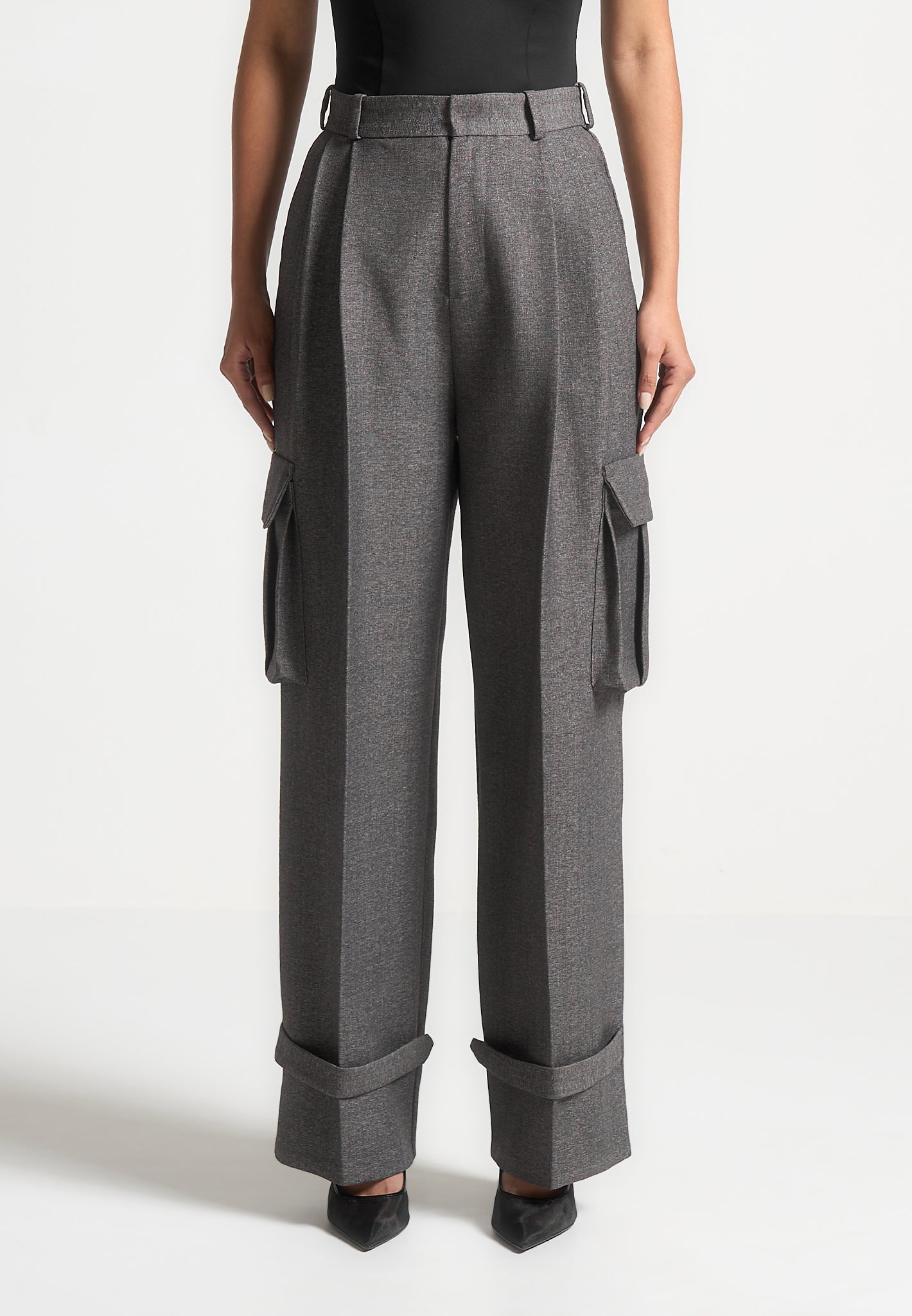 Tailored Pleated Cargo Trousers - Wide Leg & Adjustable Hem | Danielle