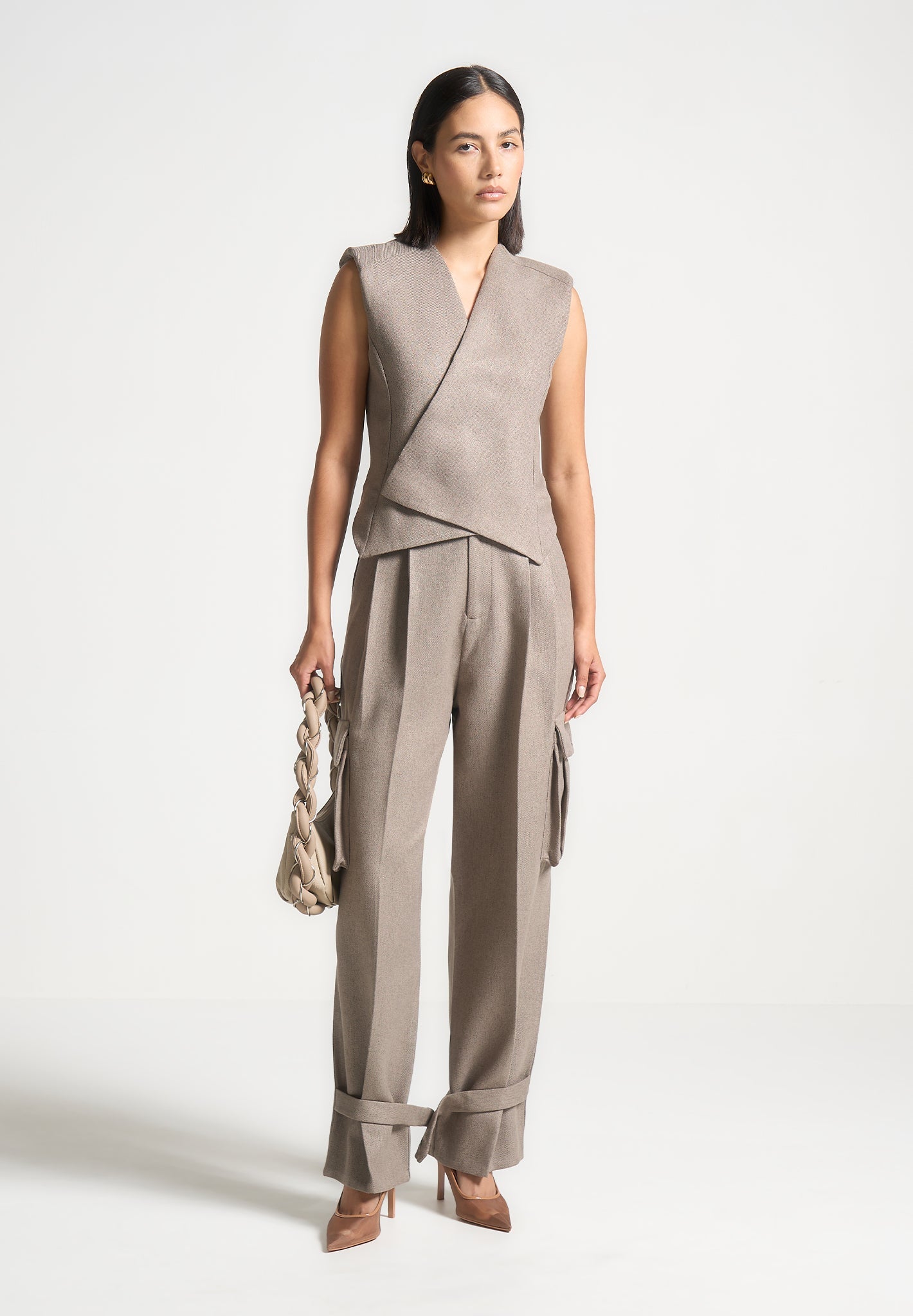 Tailored Pleated Cargo Trousers - Wide Leg Fit & 3D Pockets | Danielle