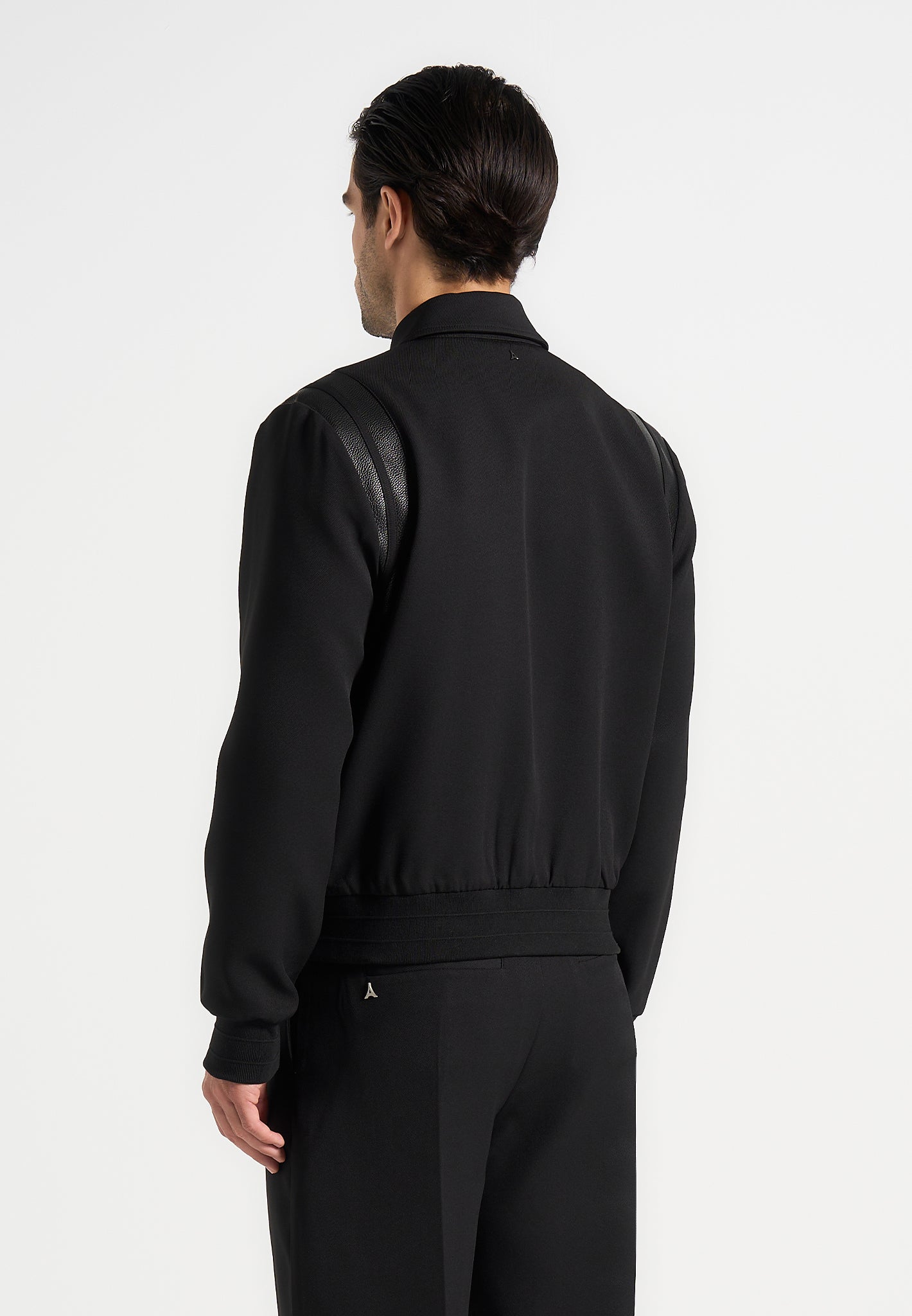 Black Tailored Varsity Jacket with Vegan Leather Panels | Denis