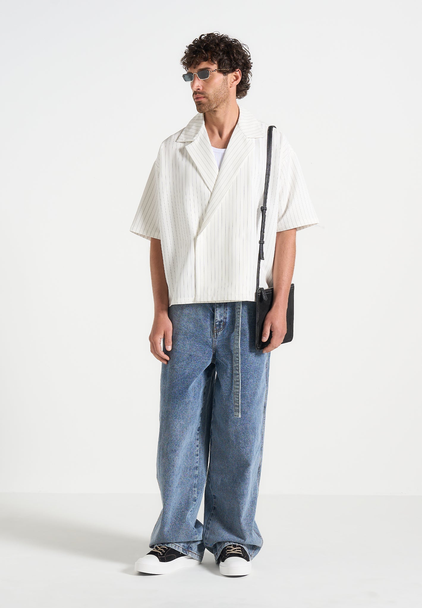 Double Breasted Pinstripe Shirt - Boxy Fit & Open Neckline | Abel