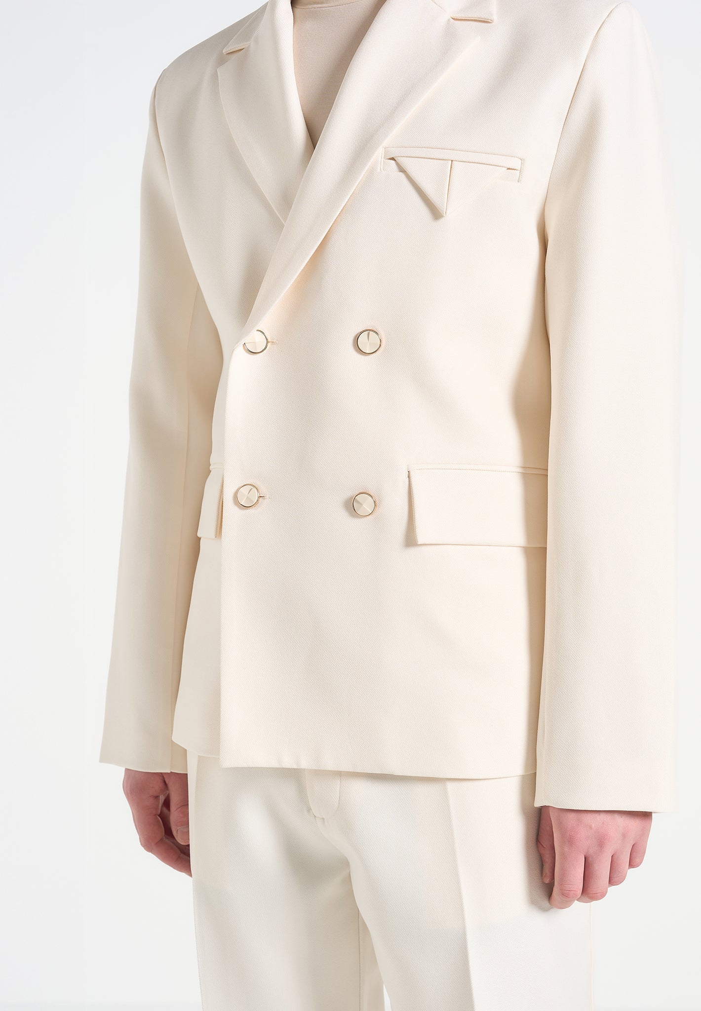 Double Breasted Pinstripe Suit Jacket with Peak Lapels | Didier