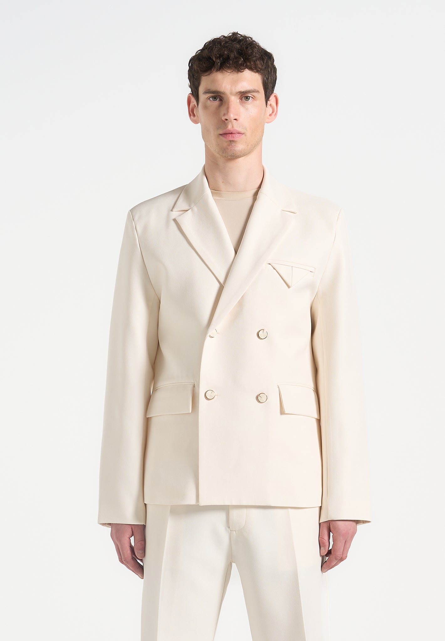 Double Breasted Pinstripe Suit Jacket with Peak Lapels | Didier