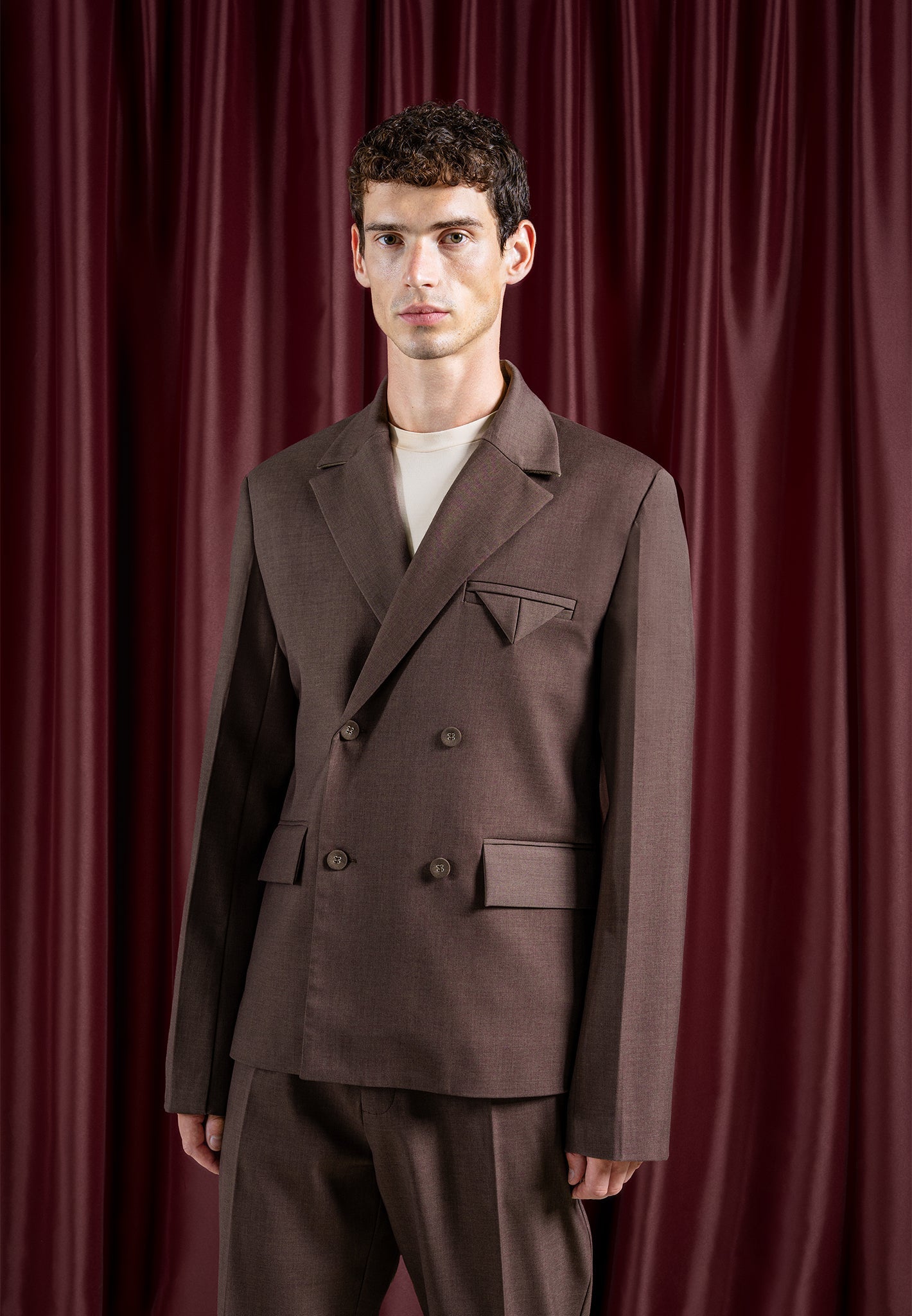 Double Breasted Twill Blazer Jacket for Men - Brown | Didier