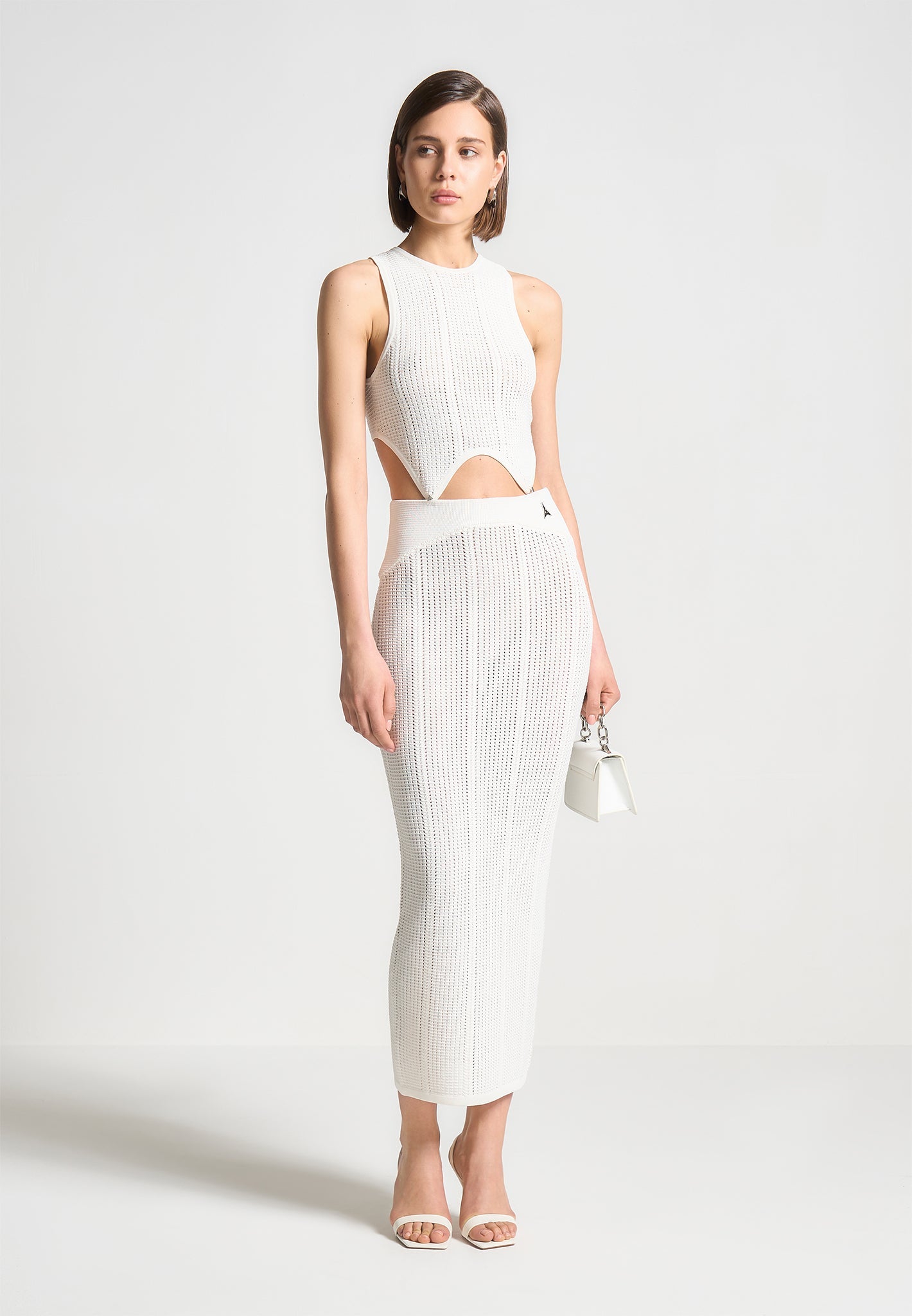 2-in-1 Knitted Dress with Keyhole Back | White Midaxi Dress
