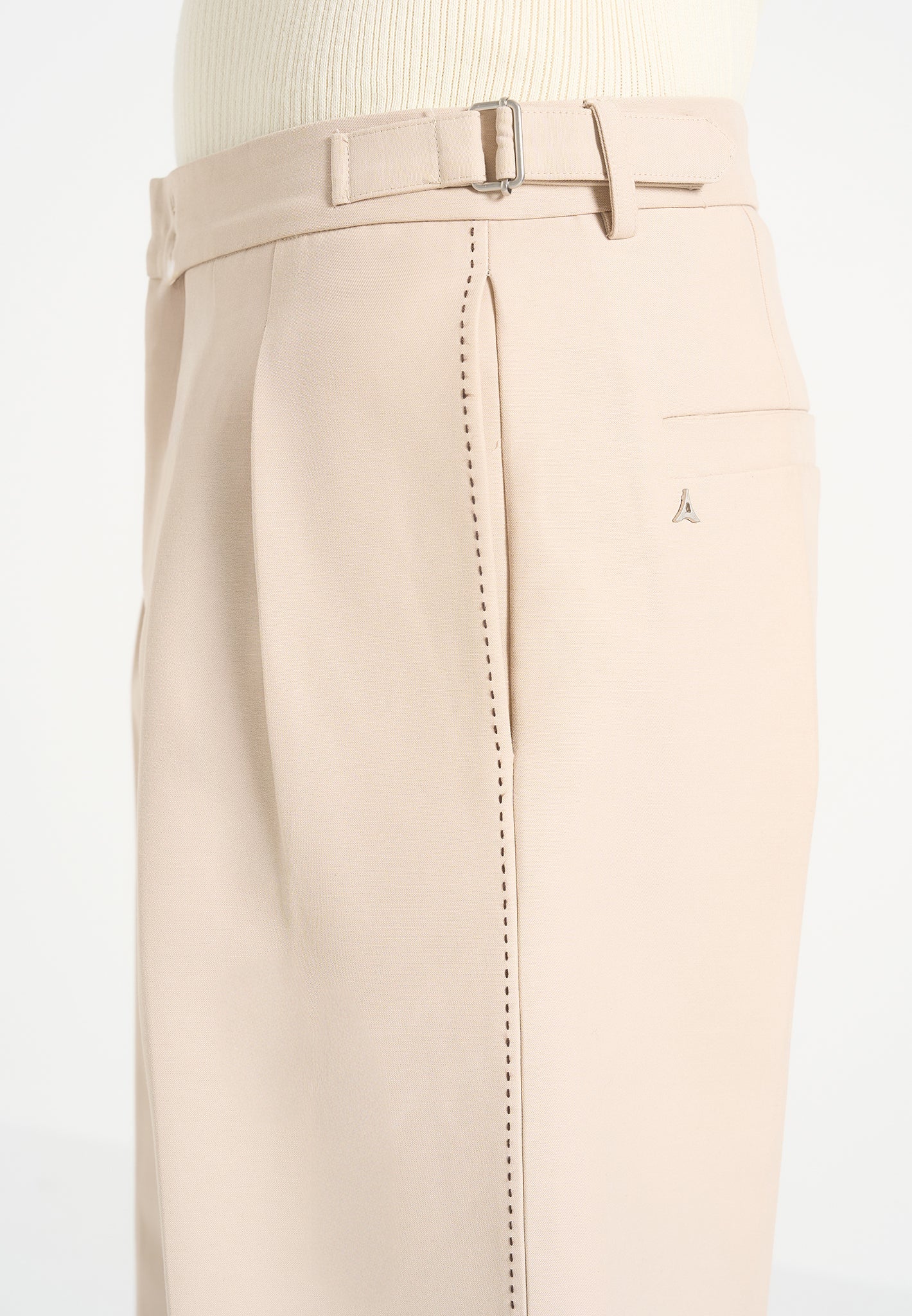 Twin Pleat Chino Trousers with Adjustable Waist | Dorian - Beige