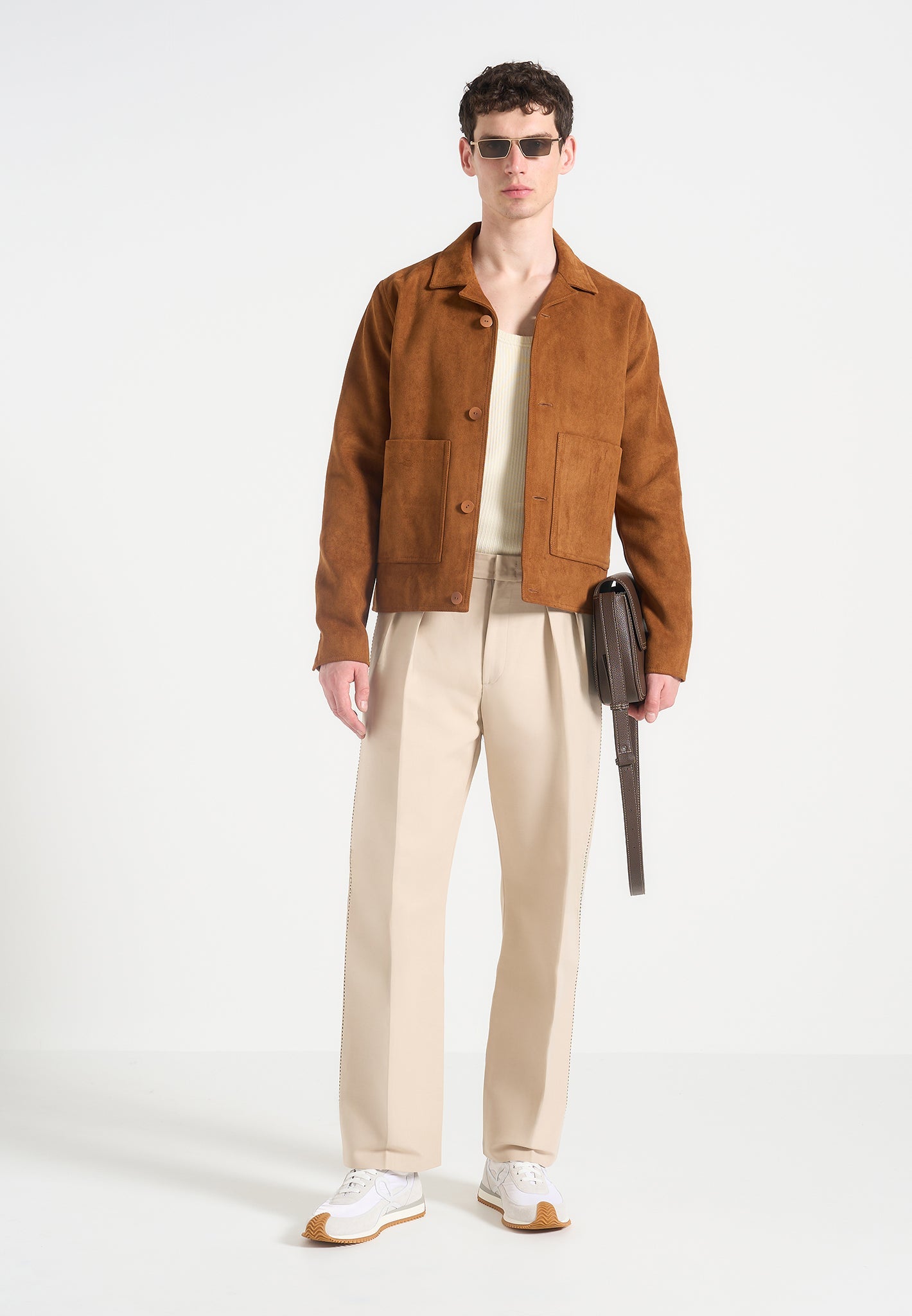 Twin Pleat Chino Trousers with Adjustable Waist | Dorian - Beige