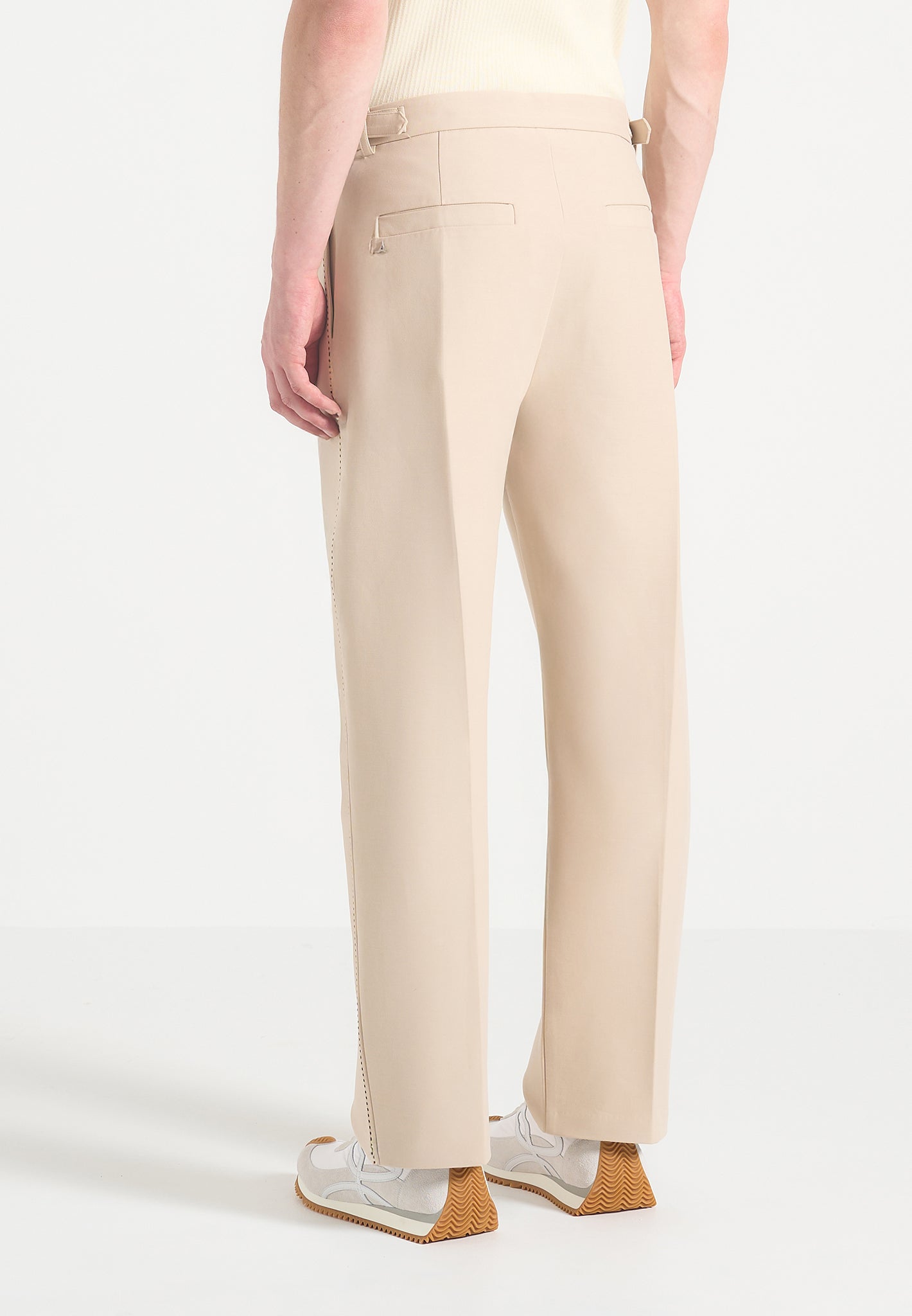 Twin Pleat Chino Trousers with Adjustable Waist | Dorian - Beige