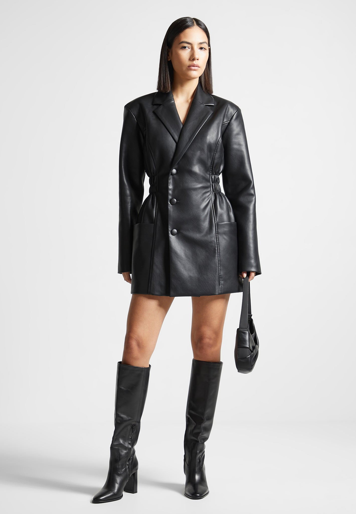 Vegan Leather Blazer Dress with Cinch Waist | Manière De Voir