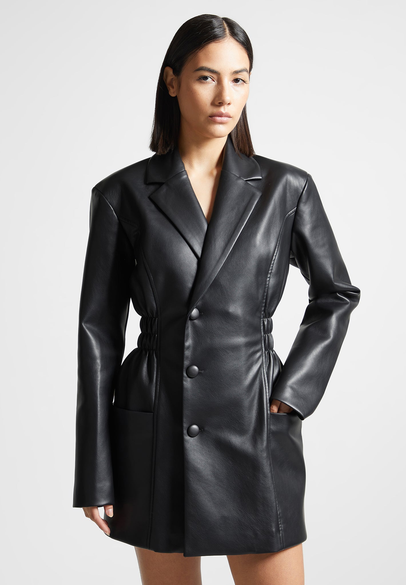 Vegan Leather Blazer Dress with Cinch Waist | Manière De Voir