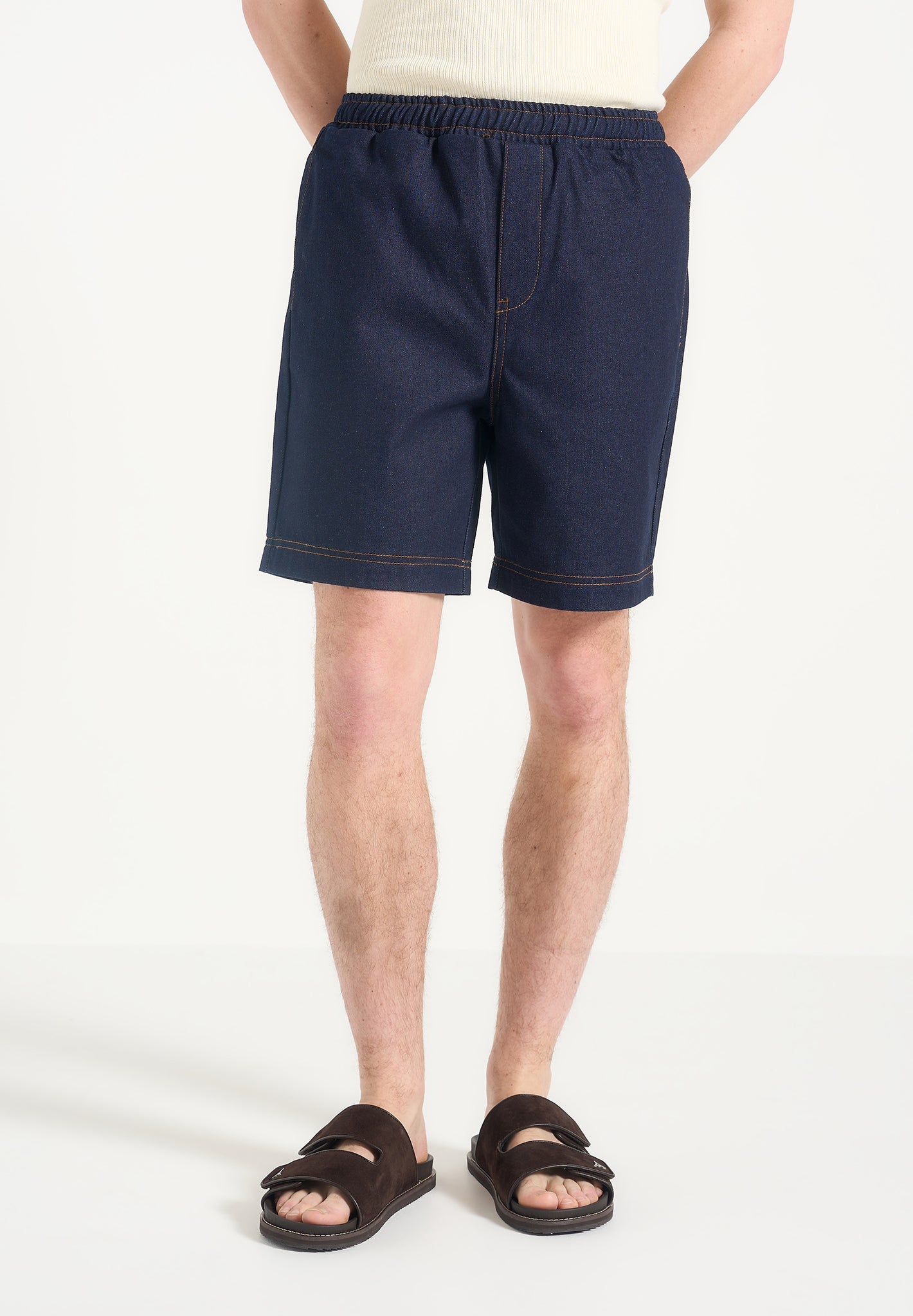 Men's Denim Shorts with Elastic Waistband & Tailored Fit | Edgar