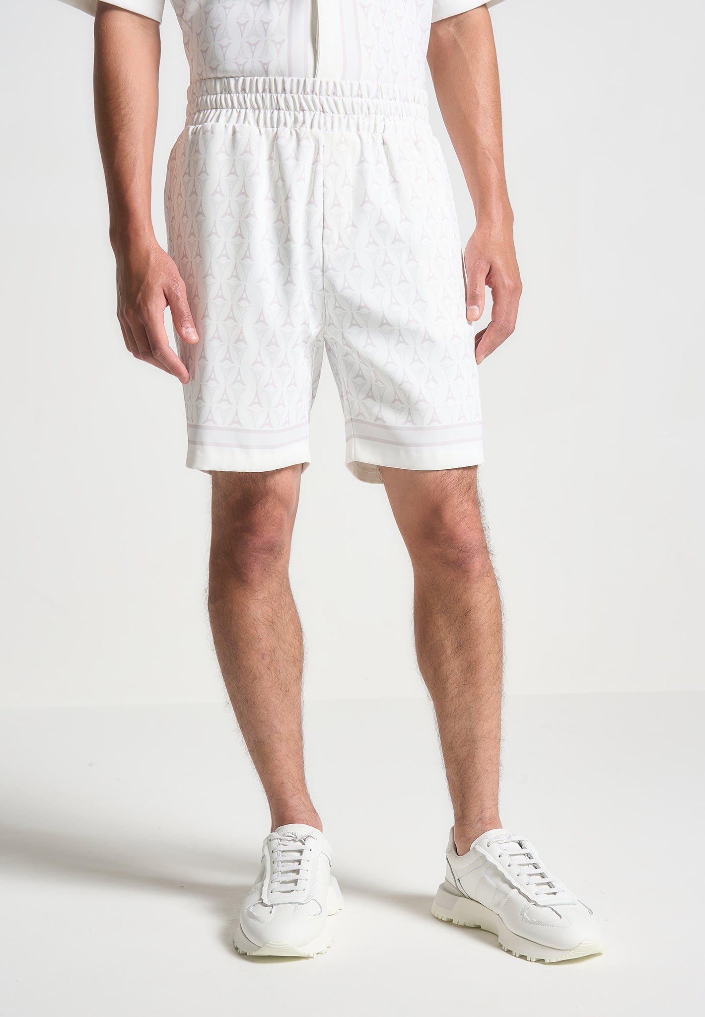 White Eiffel Monogram Shorts with Elastic Waistband | Manière De Voir