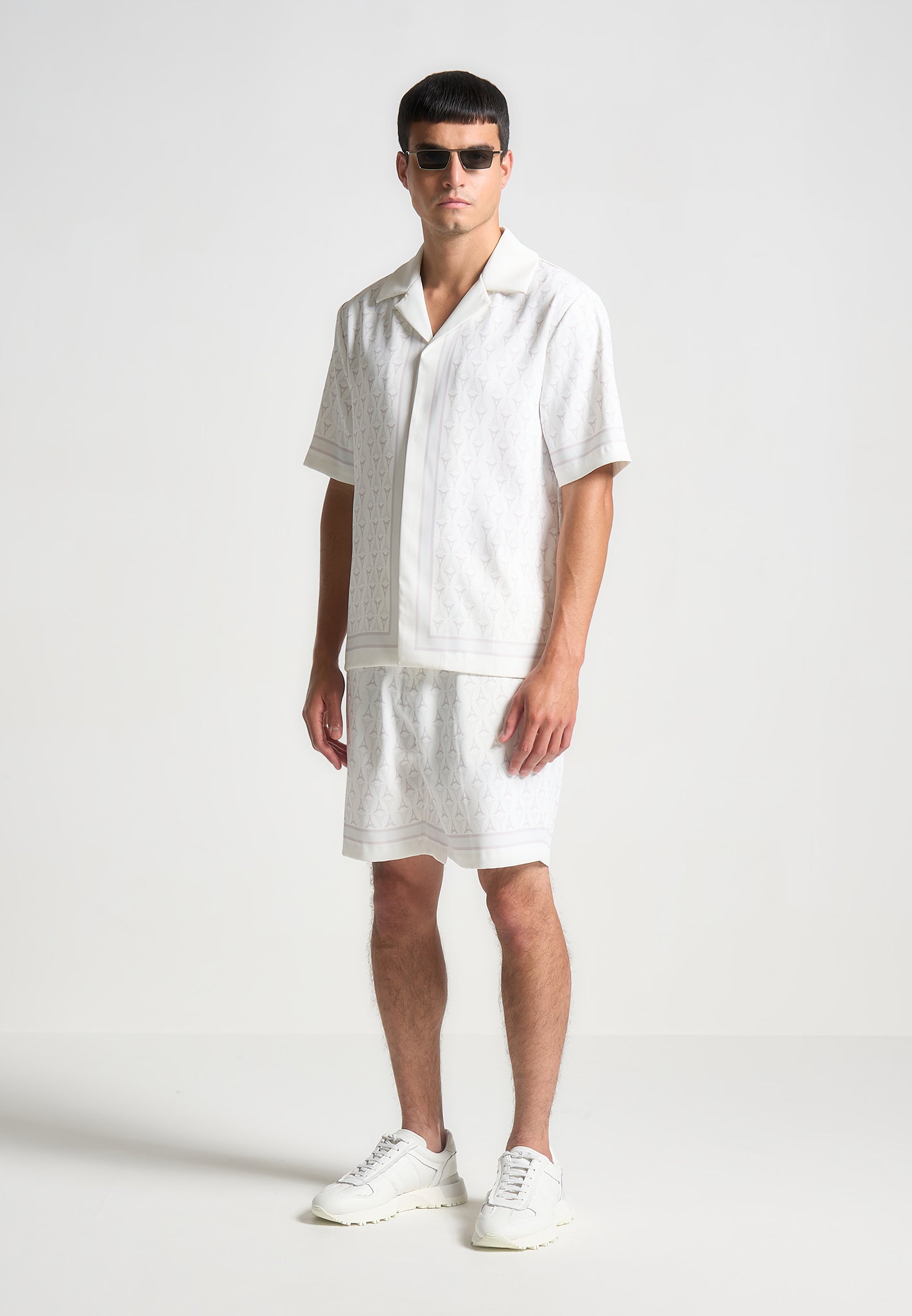 White Eiffel Monogram Shorts with Elastic Waistband | Manière De Voir