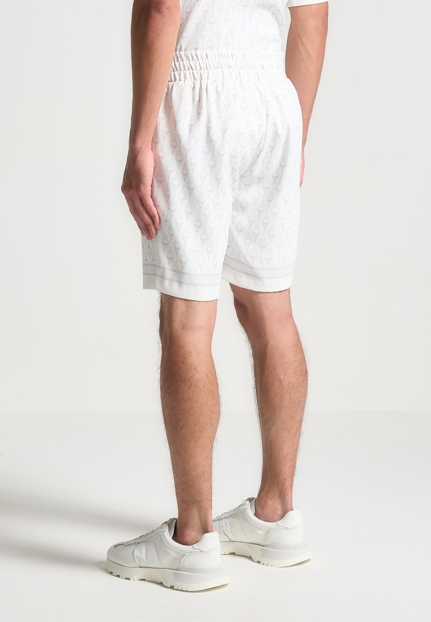 White Eiffel Monogram Shorts with Elastic Waistband | Manière De Voir
