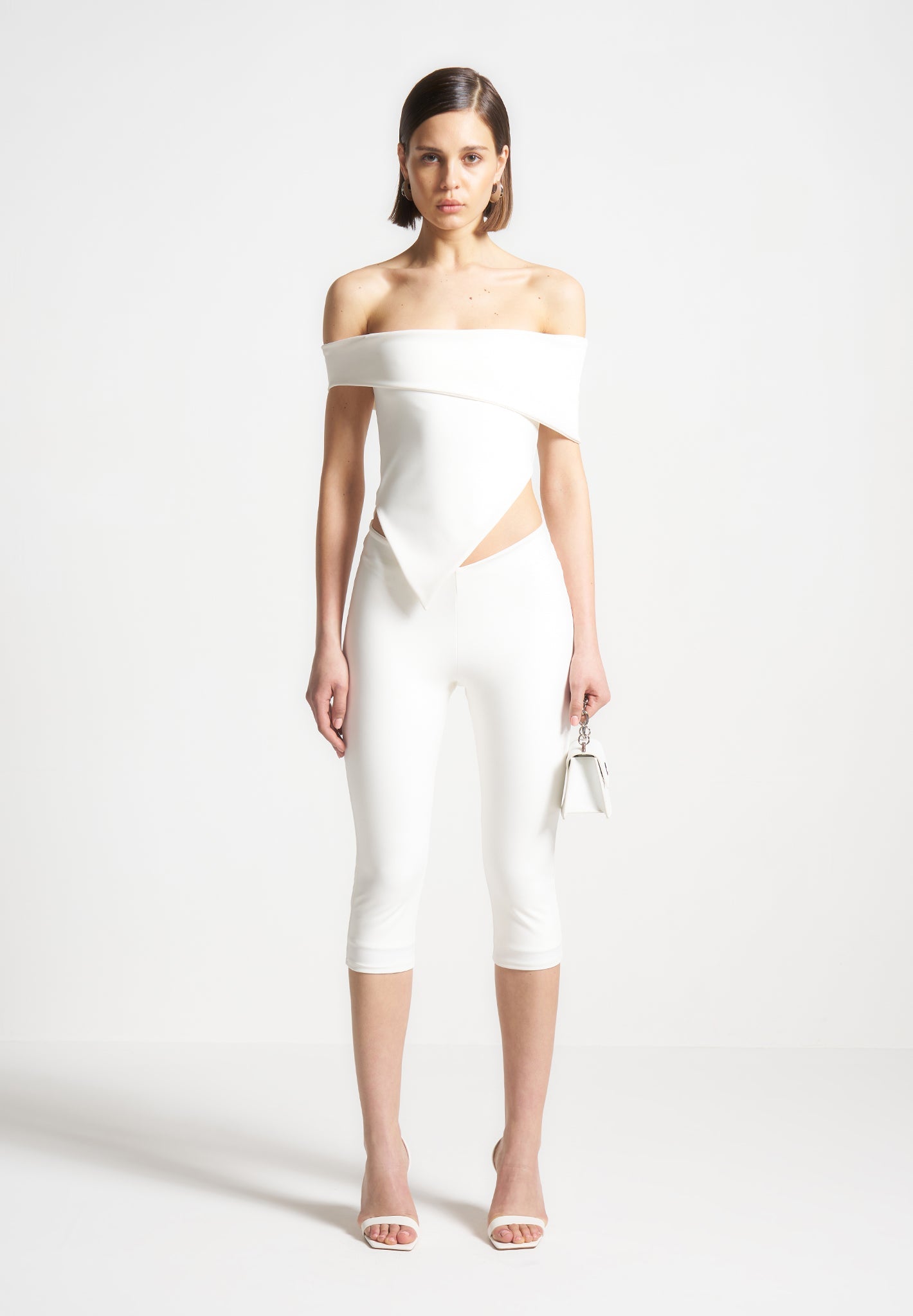 Bardot Top with Angled Hem & Off-White Color | Manière De Voir