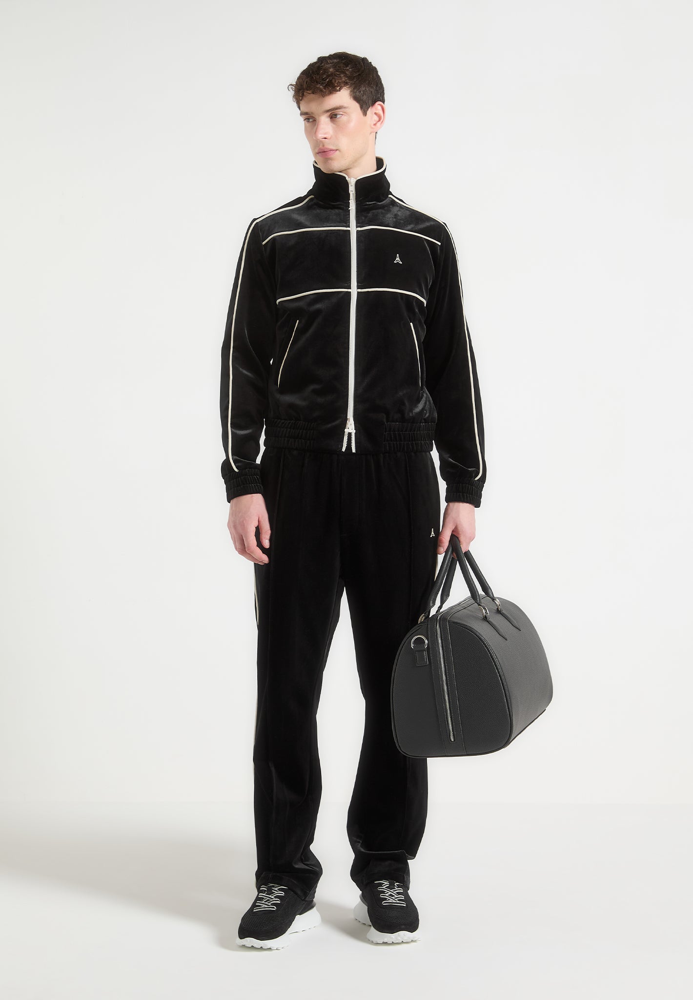 Velour Track Jacket with Contrast Piping & Funnel Neck | Eiffel
