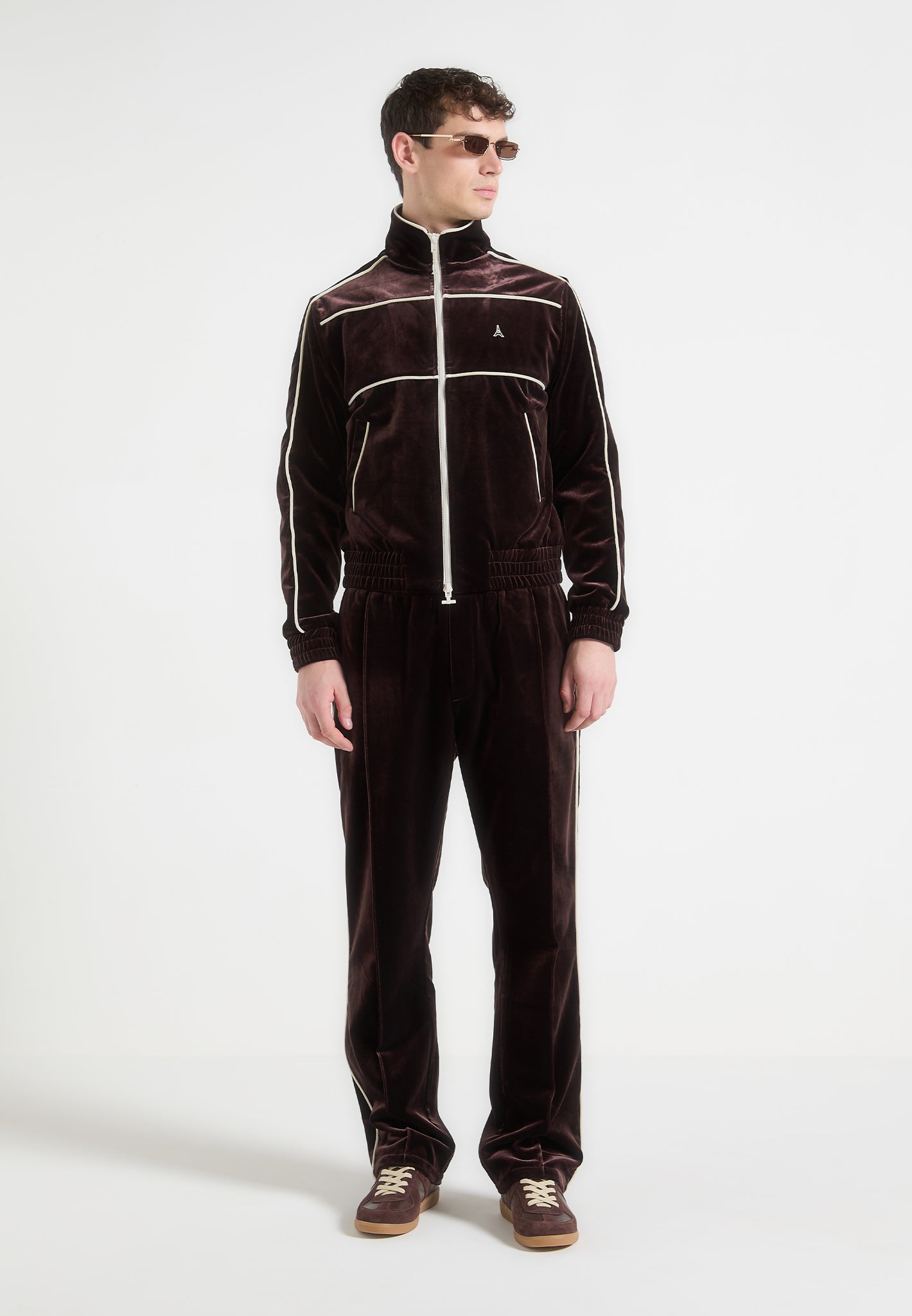 Velour Track Jacket with Contrast Piping & Funnel Neck | Eiffel