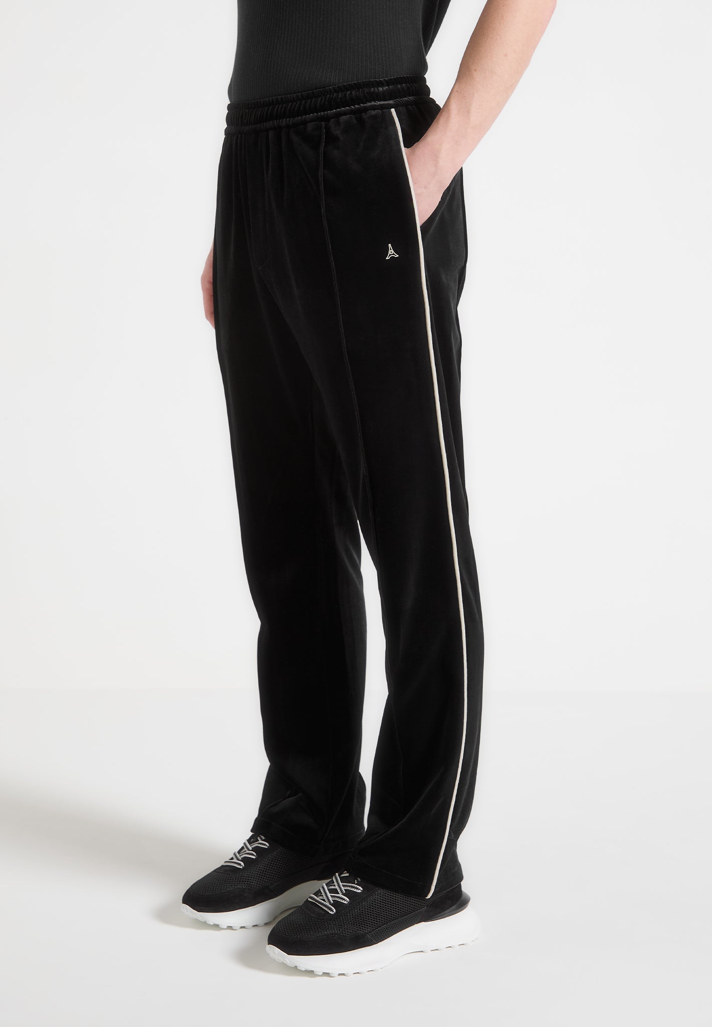Velour Track Pants with Contrast Piping & Elastic Waistband | Eiffel