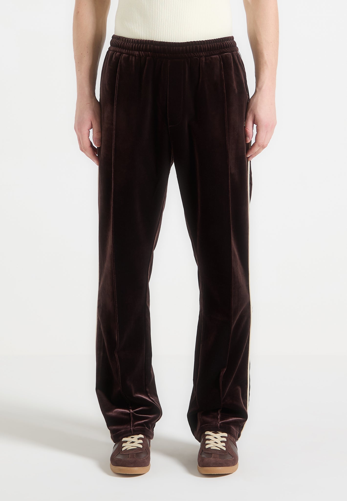 Velour Track Pants with Contrast Piping & Elastic Waistband | Eiffel
