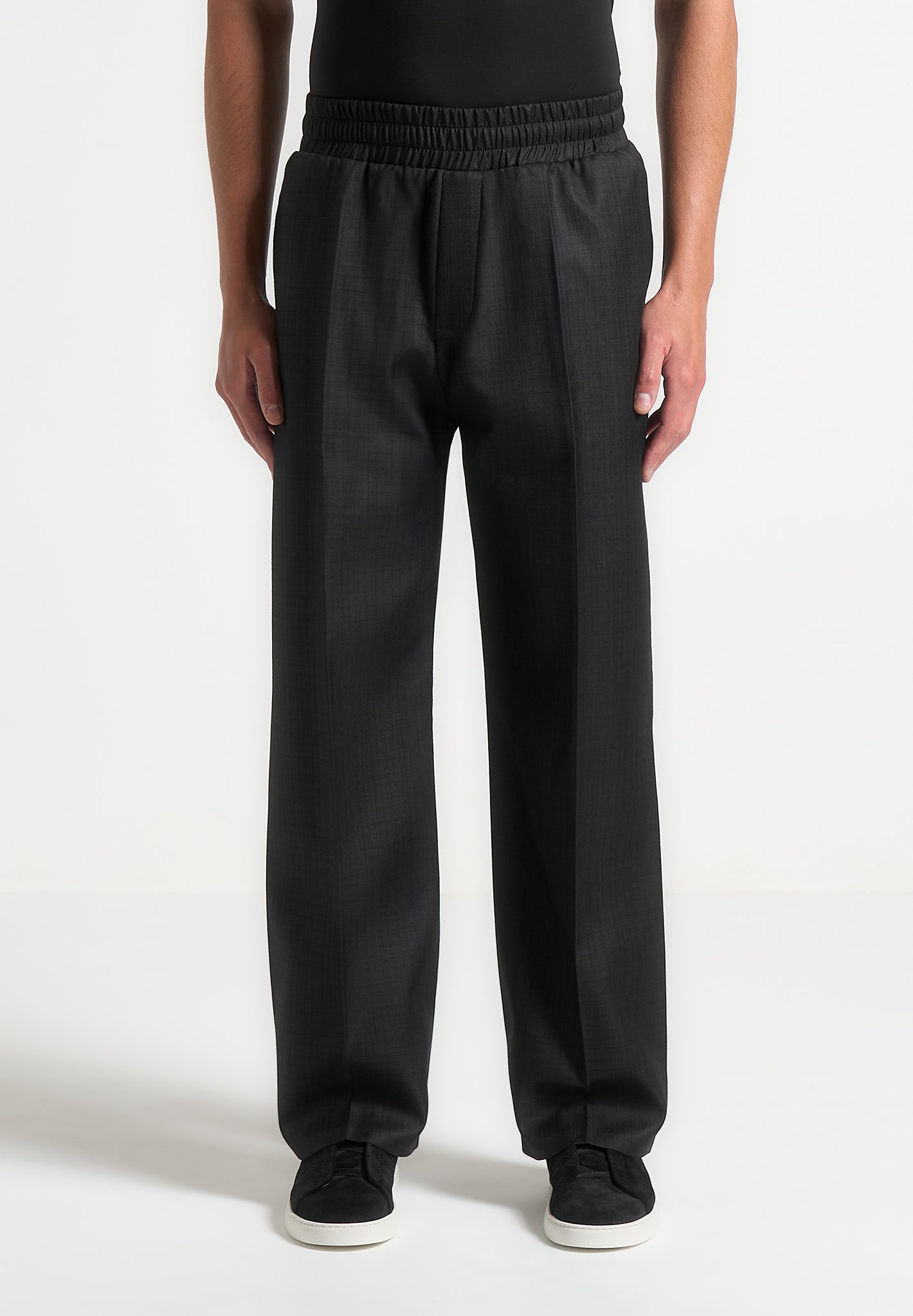 Elastic Waist Tailored Trousers with Adjustable Drawcord | Black