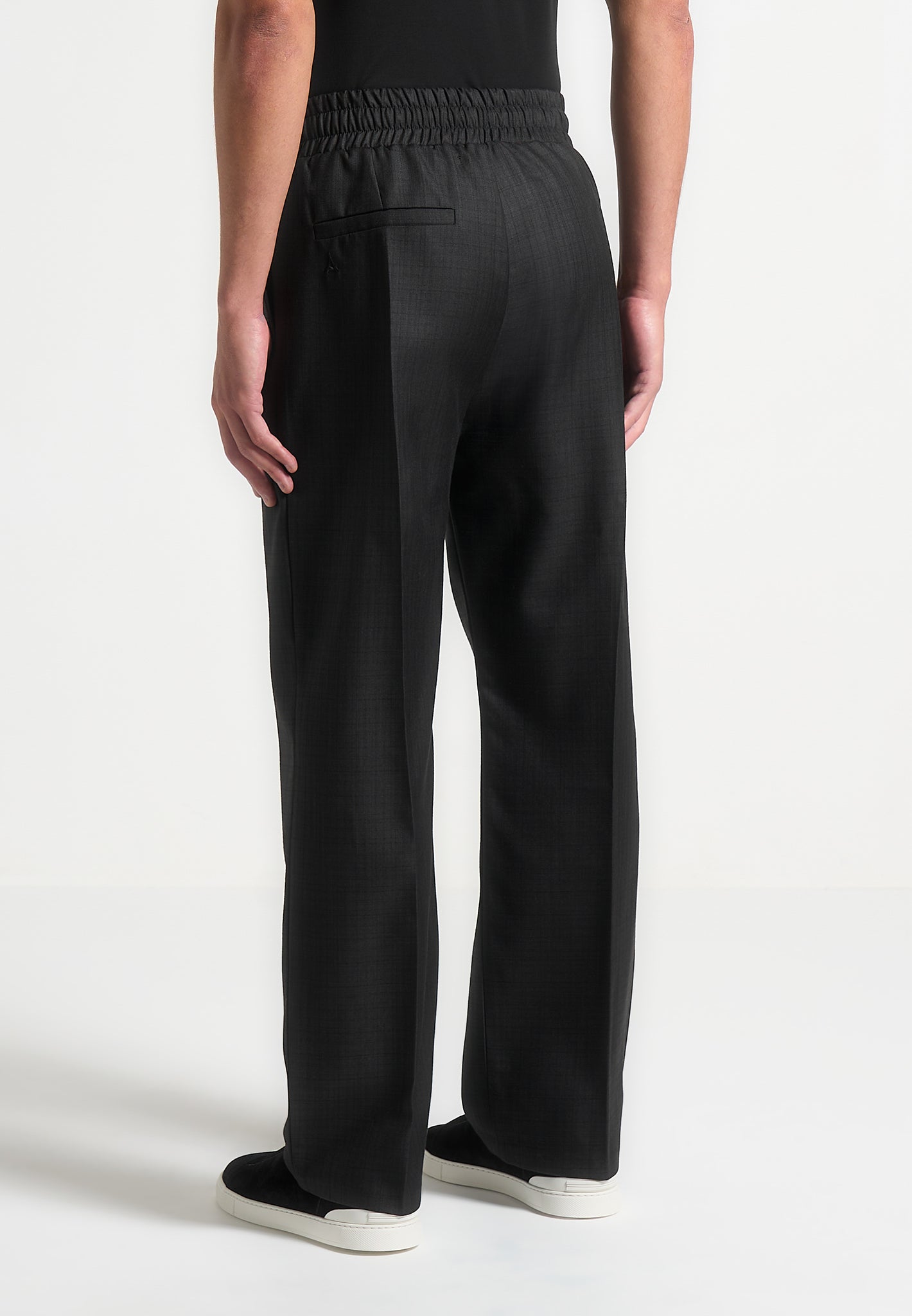 Elastic Waist Tailored Trousers with Adjustable Drawcord | Black