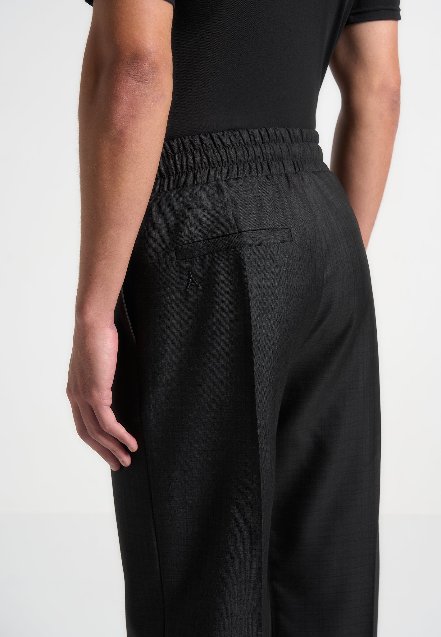 Elastic Waist Tailored Trousers with Adjustable Drawcord | Black
