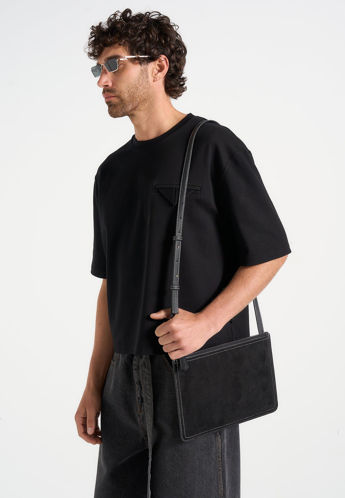 Vegan Suede Crossbody Bag with Contrast Stitching | Elio