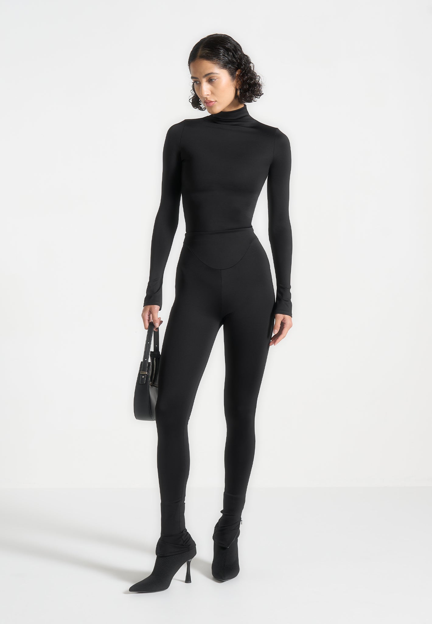 Mock Neck Long Sleeve Top for Women - Éternelle Black